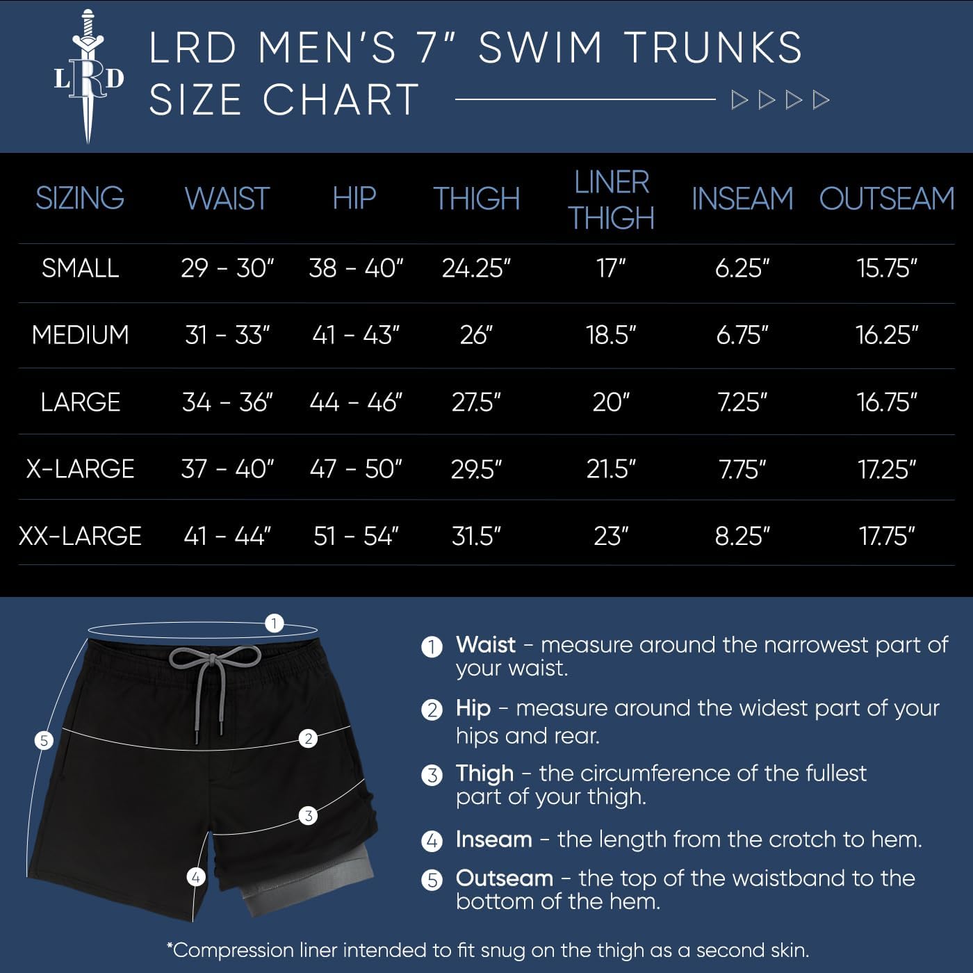 Detalle de LRD Men's Swim Trunks with Compression Liner, 7-Inch Inseam, Quick-Dry