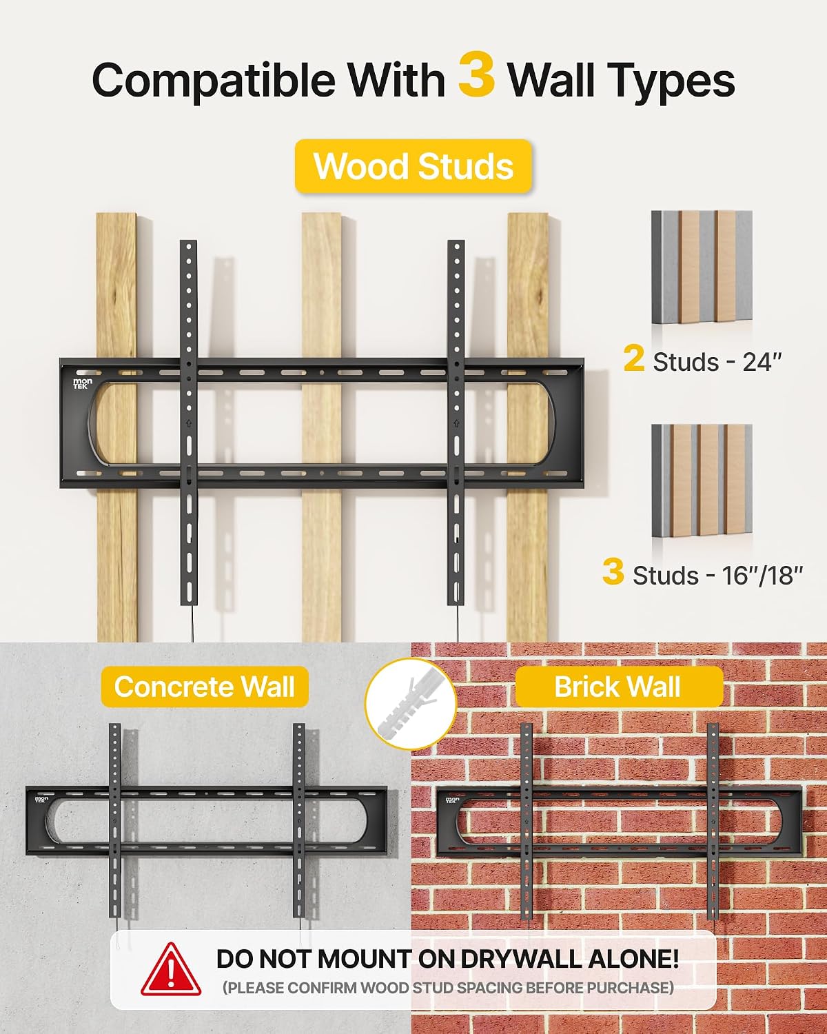 Detalle de monTEK Fixed TV Wall Mount, 1.3-Inch Profile