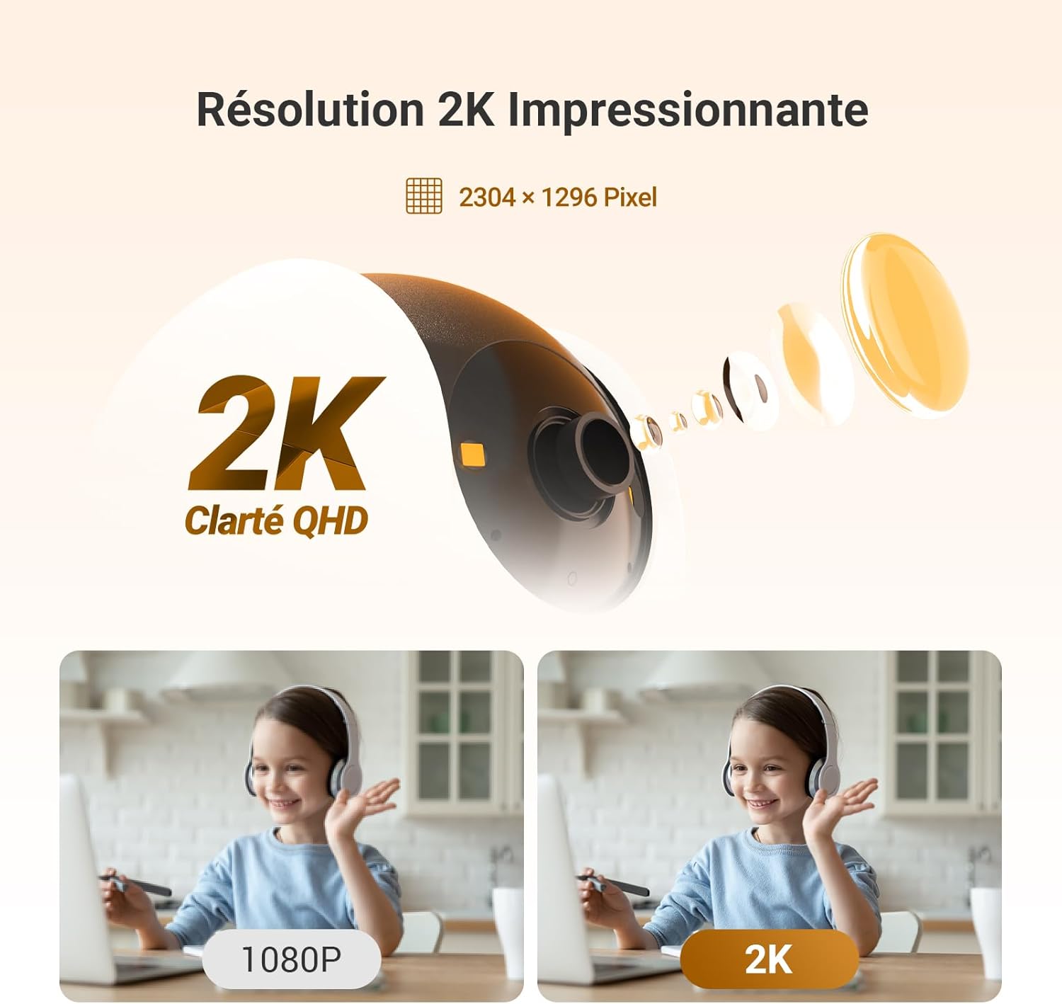Detalle de EZVIZ 2K Caméra Surveillance WiFi Intérieur C6N G1 2K 2PK : Babyphone, Suivi Auto-Zoom et Détection Humain