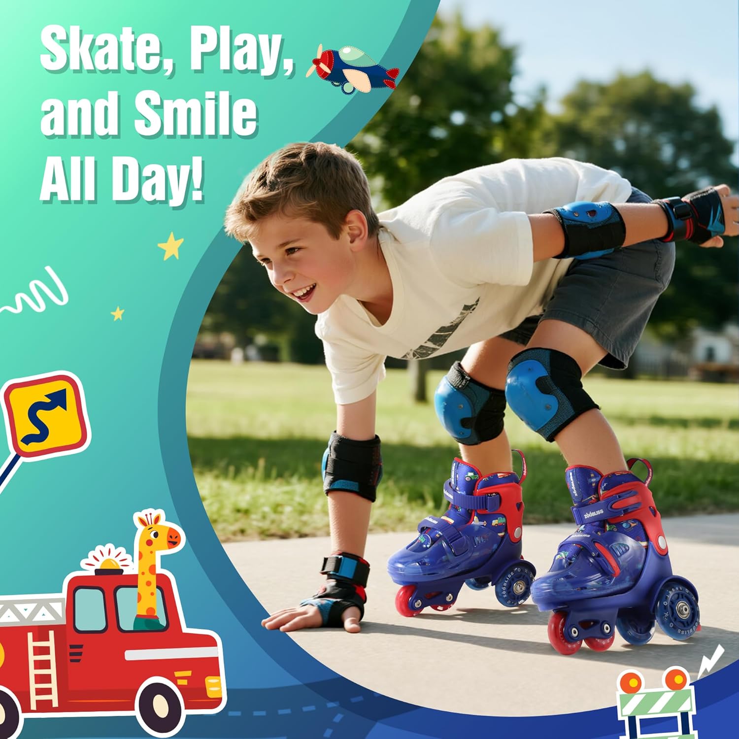 Thumbnail 6 de ZOOBLISS Kids Roller Skates for Beginners (4-Size Adjustable, Tri-Wheel Training, Light-Up Wheels) for Ages 3-7