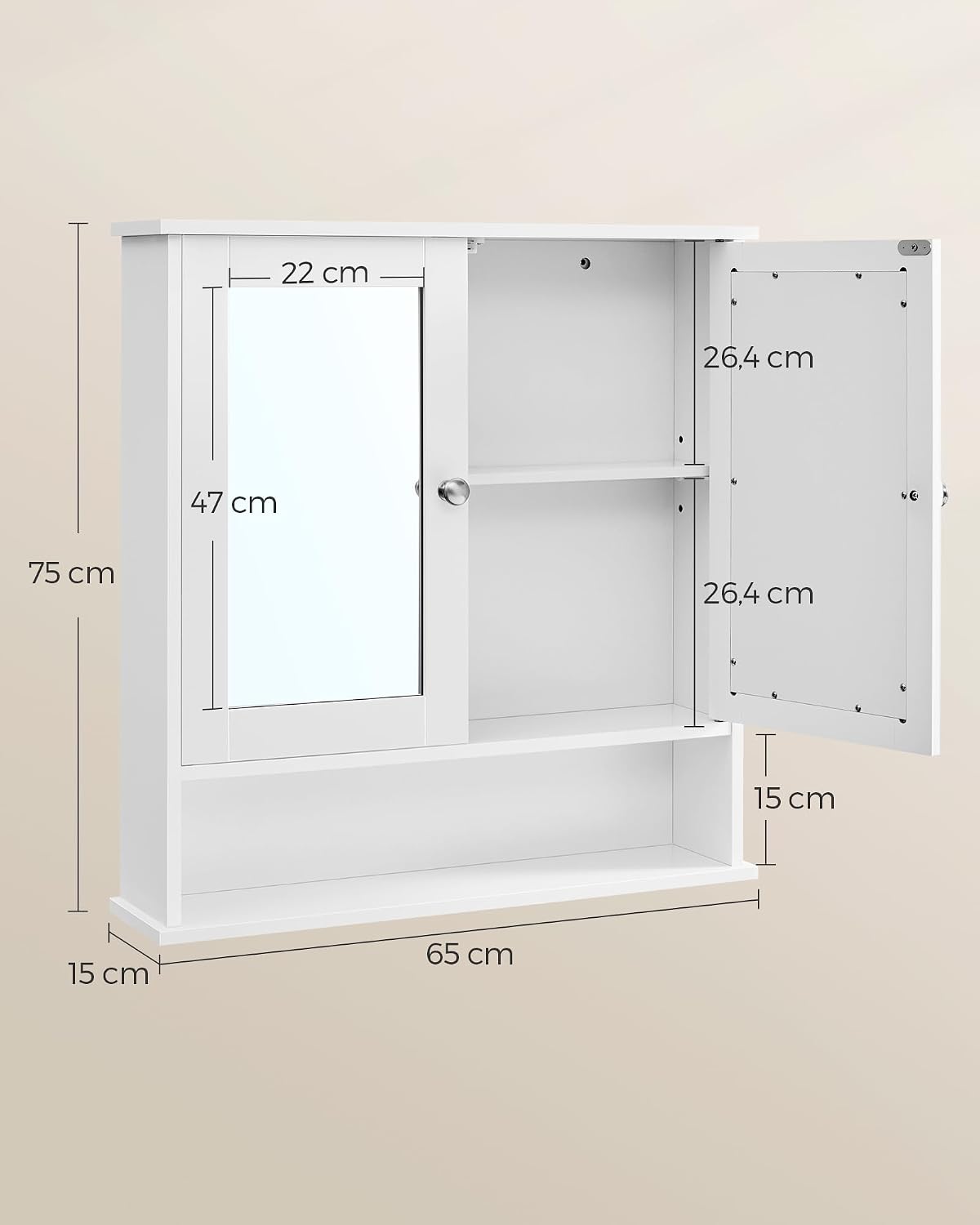 Detalle de VASAGLE LHC012W01 Armadio da bagno 15x65x75 cm