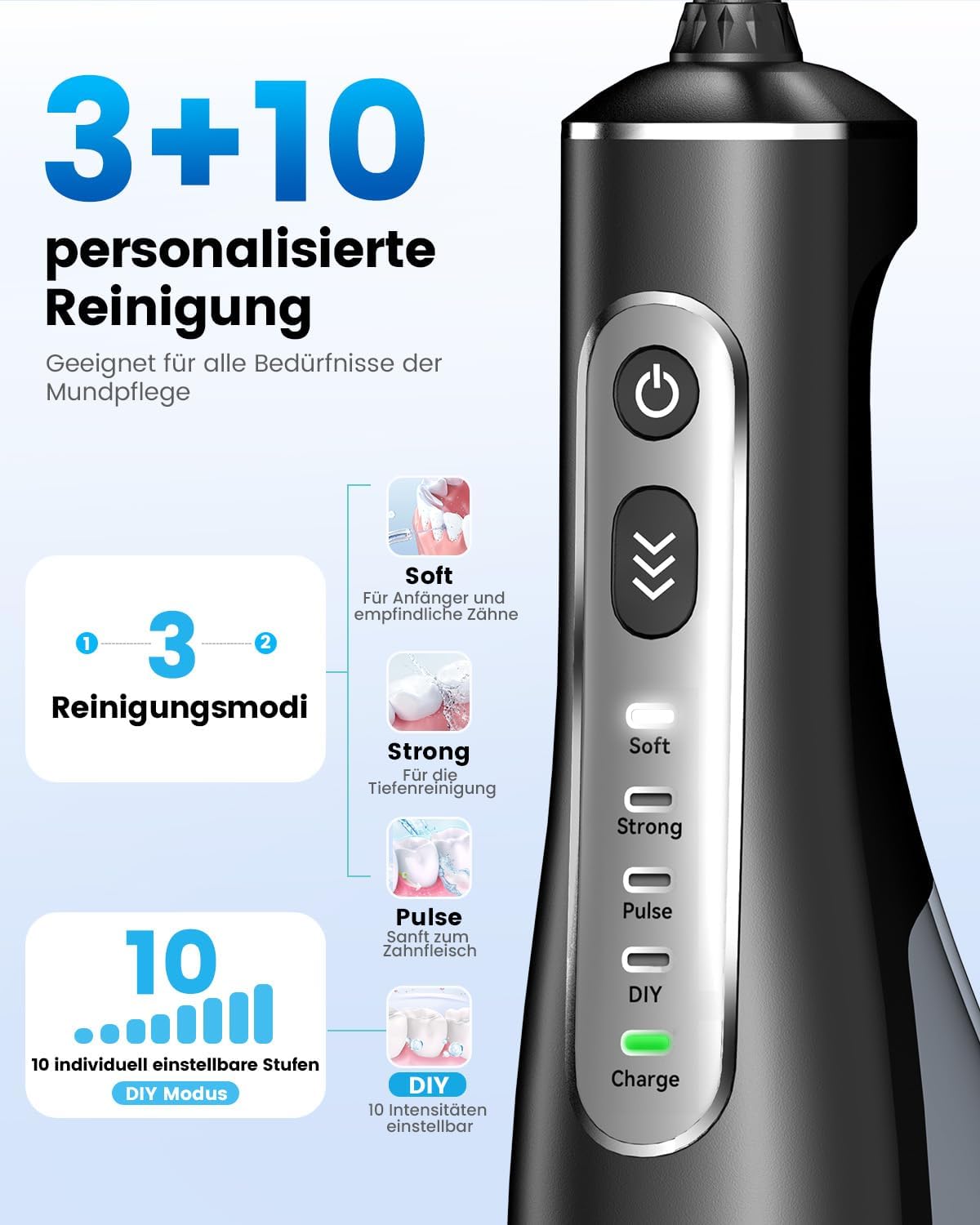 Detalle de JTF Jet Dentaire Hydropulseur Oral 300 ML Sans Fil – Nettoyage en profondeur pour Gencives sensibles et Orthodontie