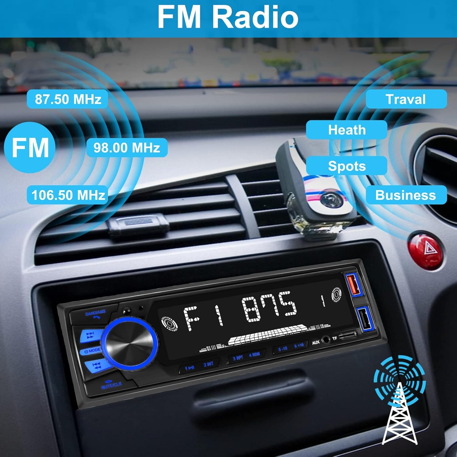 Thumbnail 5 de Car Radio Bluetooth Single DIN Stereo with Push-to-Talk, App Control, and FM Radio (No CD Player)