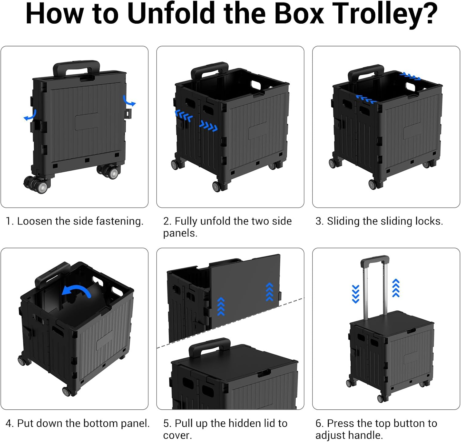 Thumbnail 3 de Marketero Collapsible Shopping Box Trolley with Lid, 360° Wheels & Telescopic Handle (HGH189)