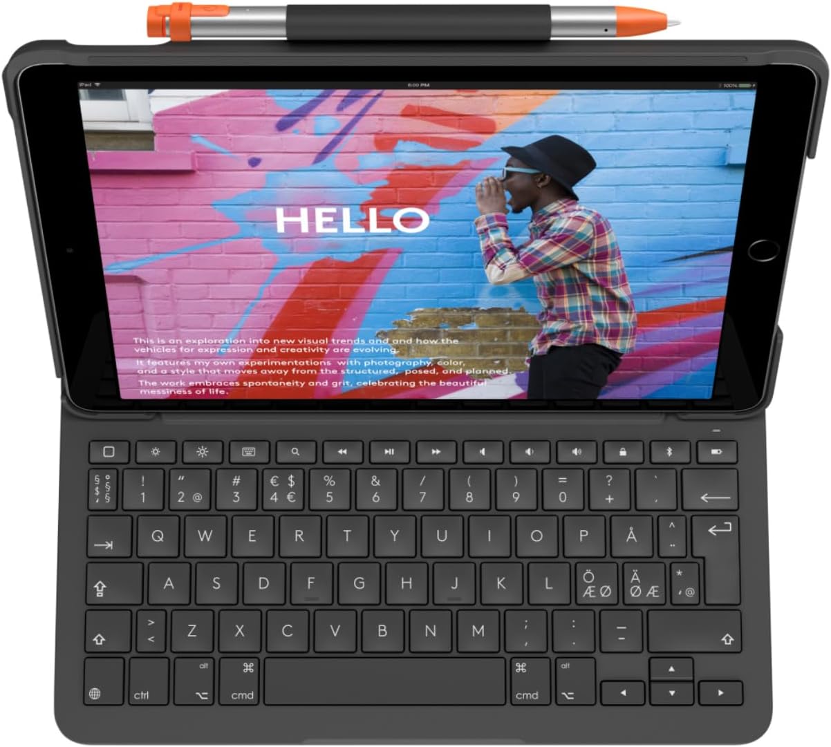 Detalle de Logitech Slim Folio für iPad (7., 8. und 9. Generation) – Grafit, skandinavisches QWERTY-Layout