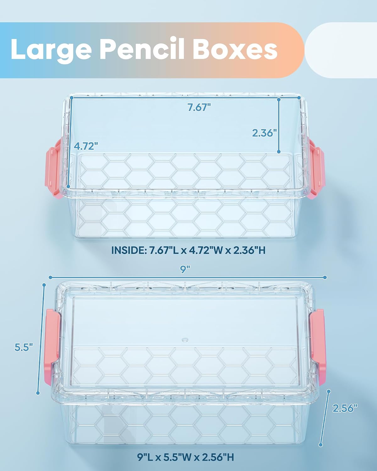 Detalle 2 de BiuLeon 8-Pack Clear Plastic Pencil Boxes, Stackable with Snap-Tight Lids