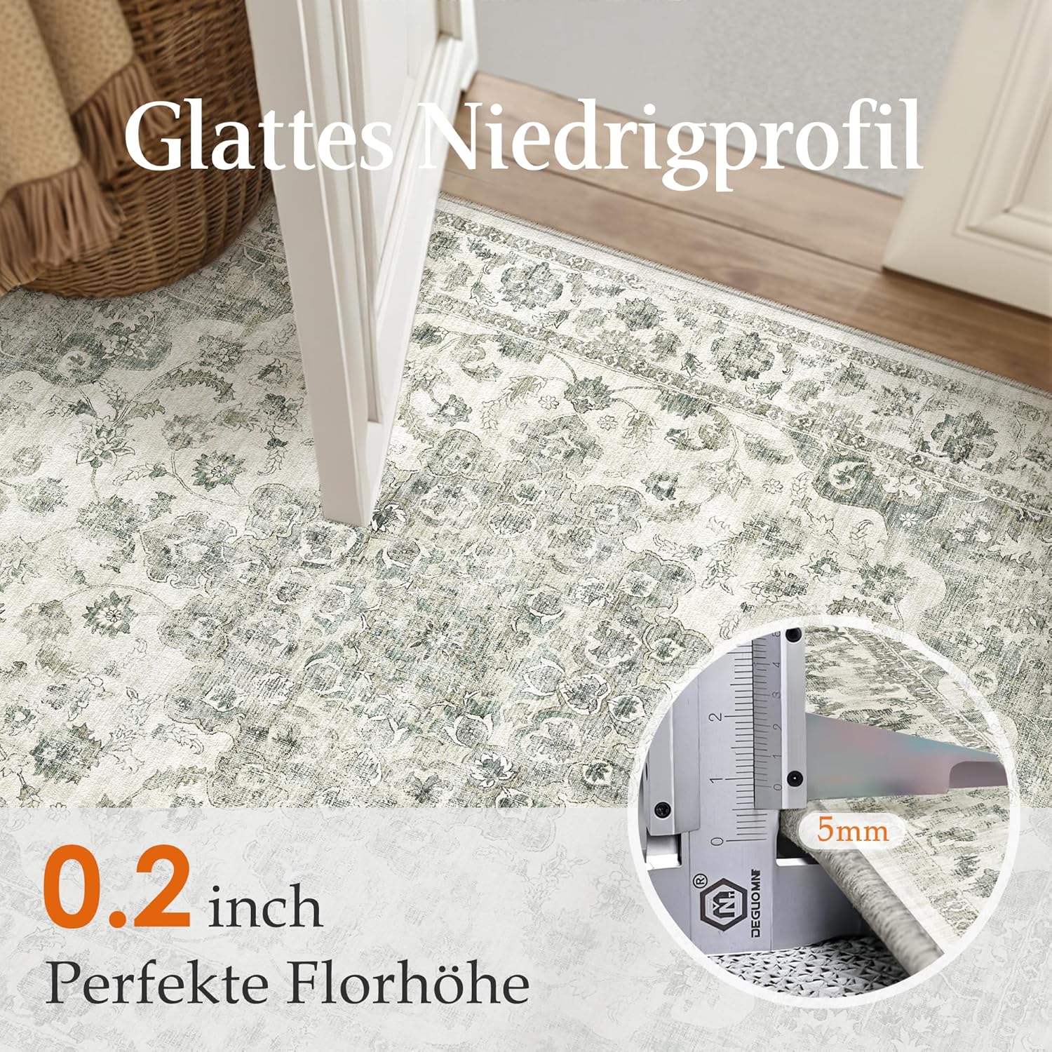 Thumbnail 4 de HUGEAR Vintage Grün Waschbarer Teppich 200x300 cm – rutschfest, maschinenwaschbar