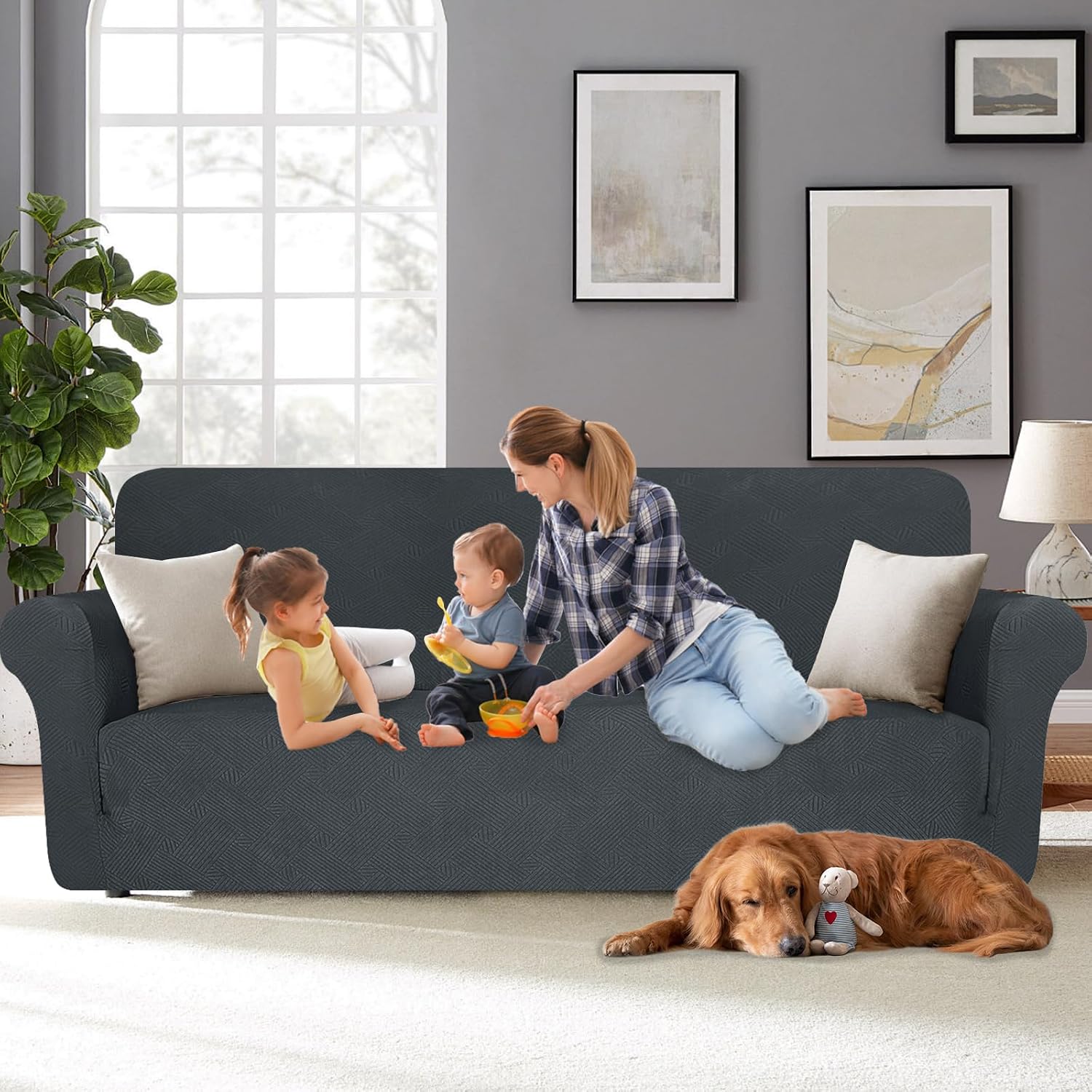 Detalle 2 de YSTELLAA Housse canapé 4 places Gris foncé 🛋