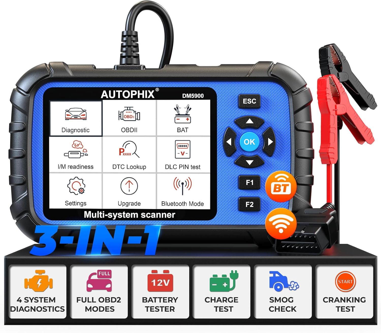 Detalle de AUTOPHIX 4 Systems Car Diagnostic Tool: DM5900 4‑System OBD2 Scanner, 12V Battery Tester and Bluetooth Engine Reader