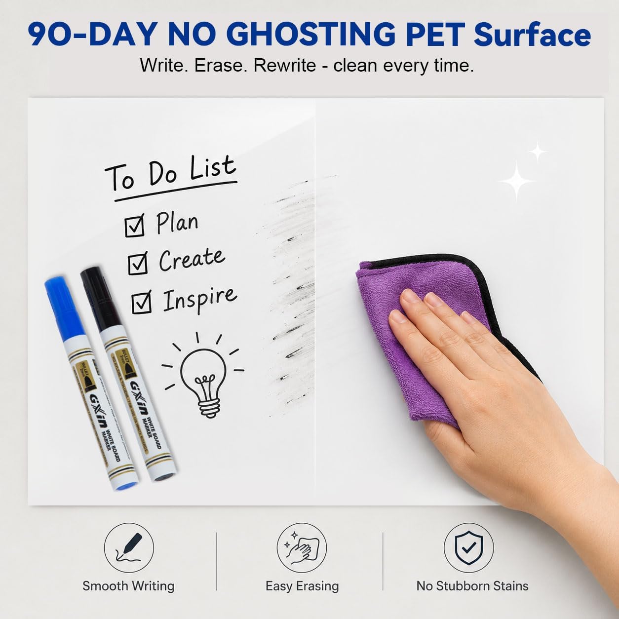Detalle de HeatPomelo Dry Erase Wall Paper, 100" x 47", Peel-and-Stick PET