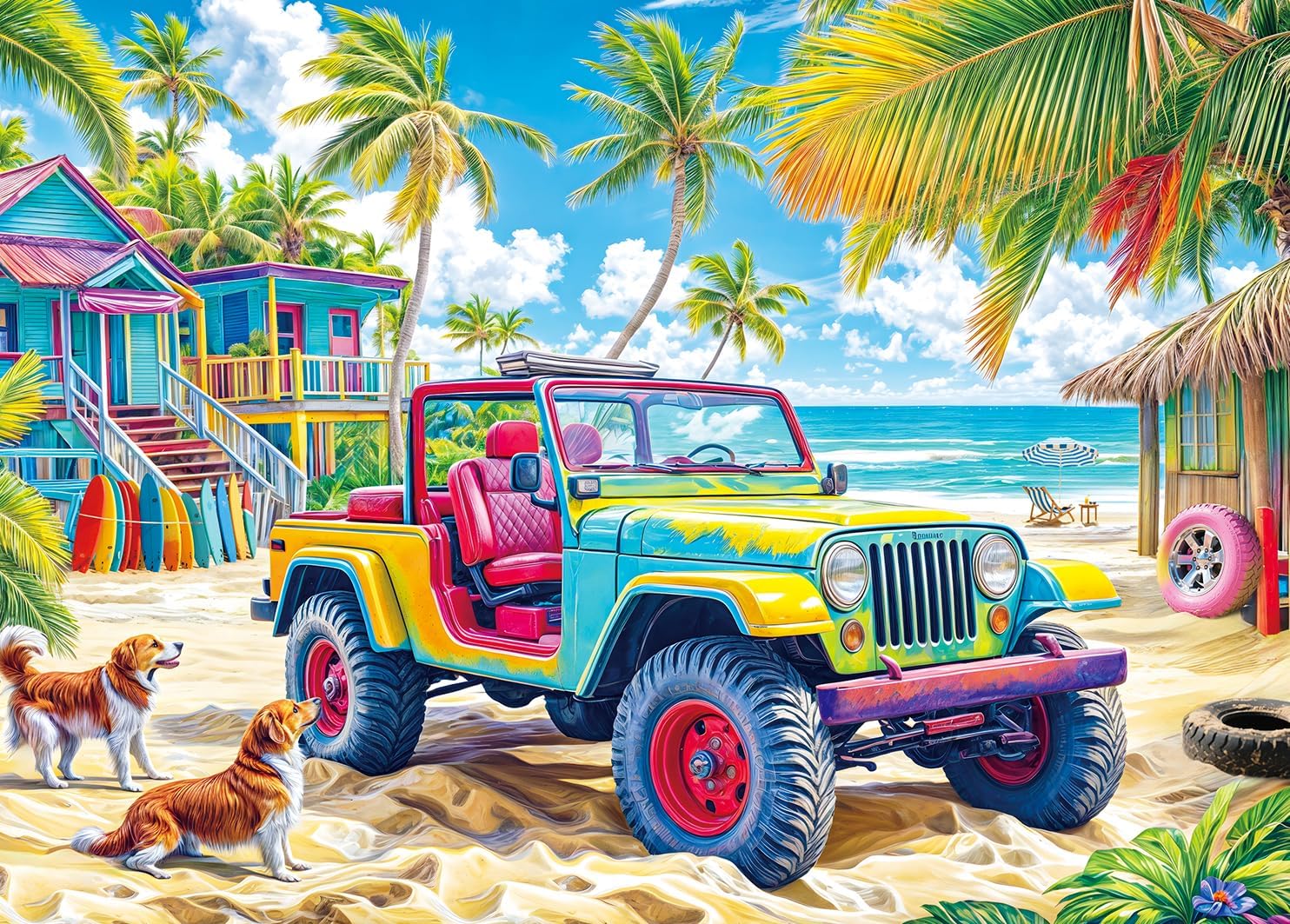 Detalle de HUADADA Colorful Beach Buggy 1,000-Piece Jigsaw Puzzle with Poster