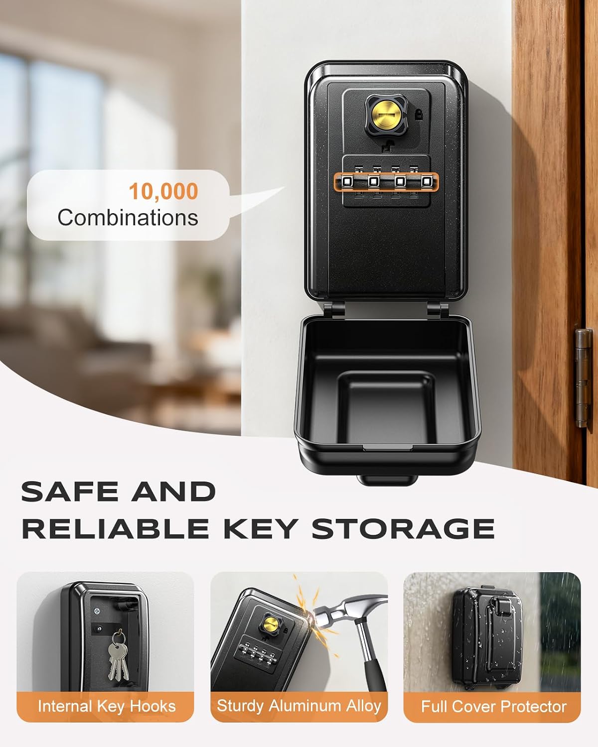 Thumbnail 1 de Mohard Key Safe Wall Mounted with Code, 4-Digit Combination – Weatherproof, Large Capacity Keybox