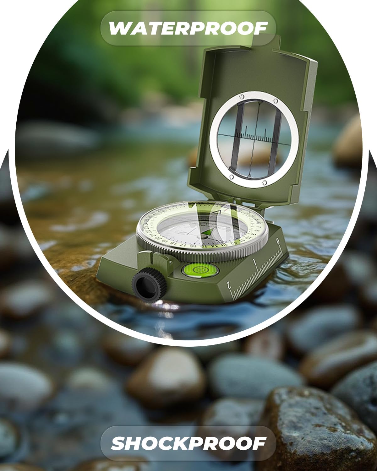Detalle 2 de Sportneer Hiking Compass Navigation – waterproof, shockproof lensatic military compass