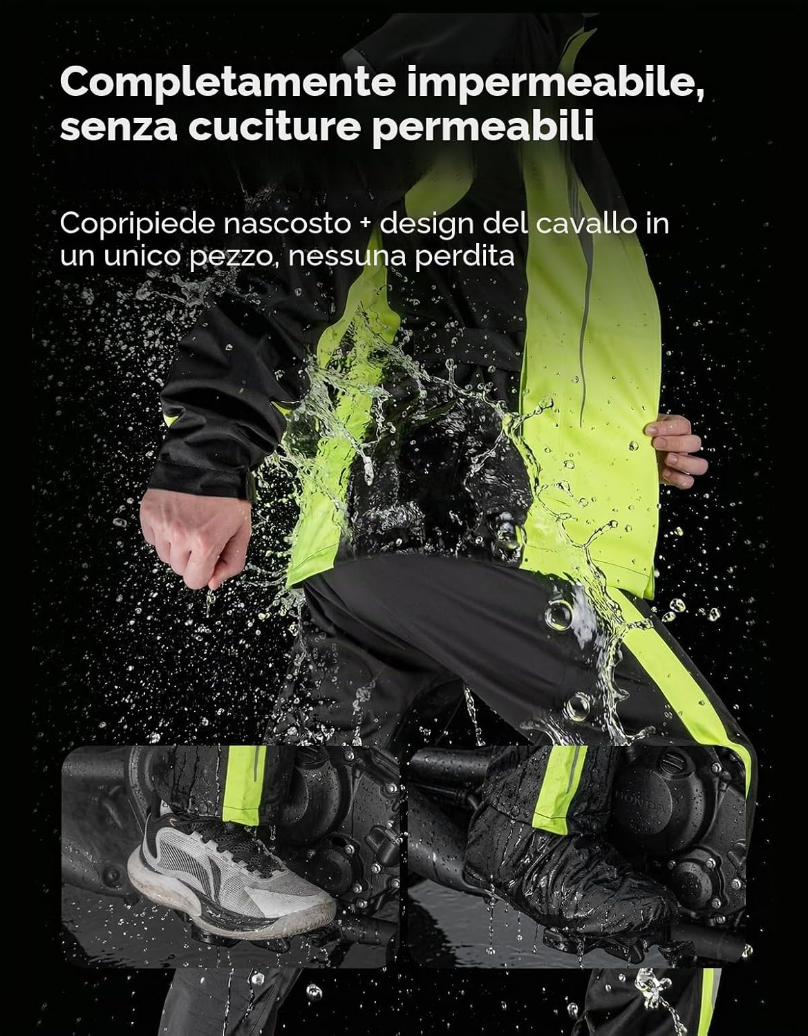 Detalle de KEMIMOTO Tuta Antipioggia Moto Uomo – Impermeabile 20.000 mm, Traspirante e Riflettente con Cappuccio Rimovibile