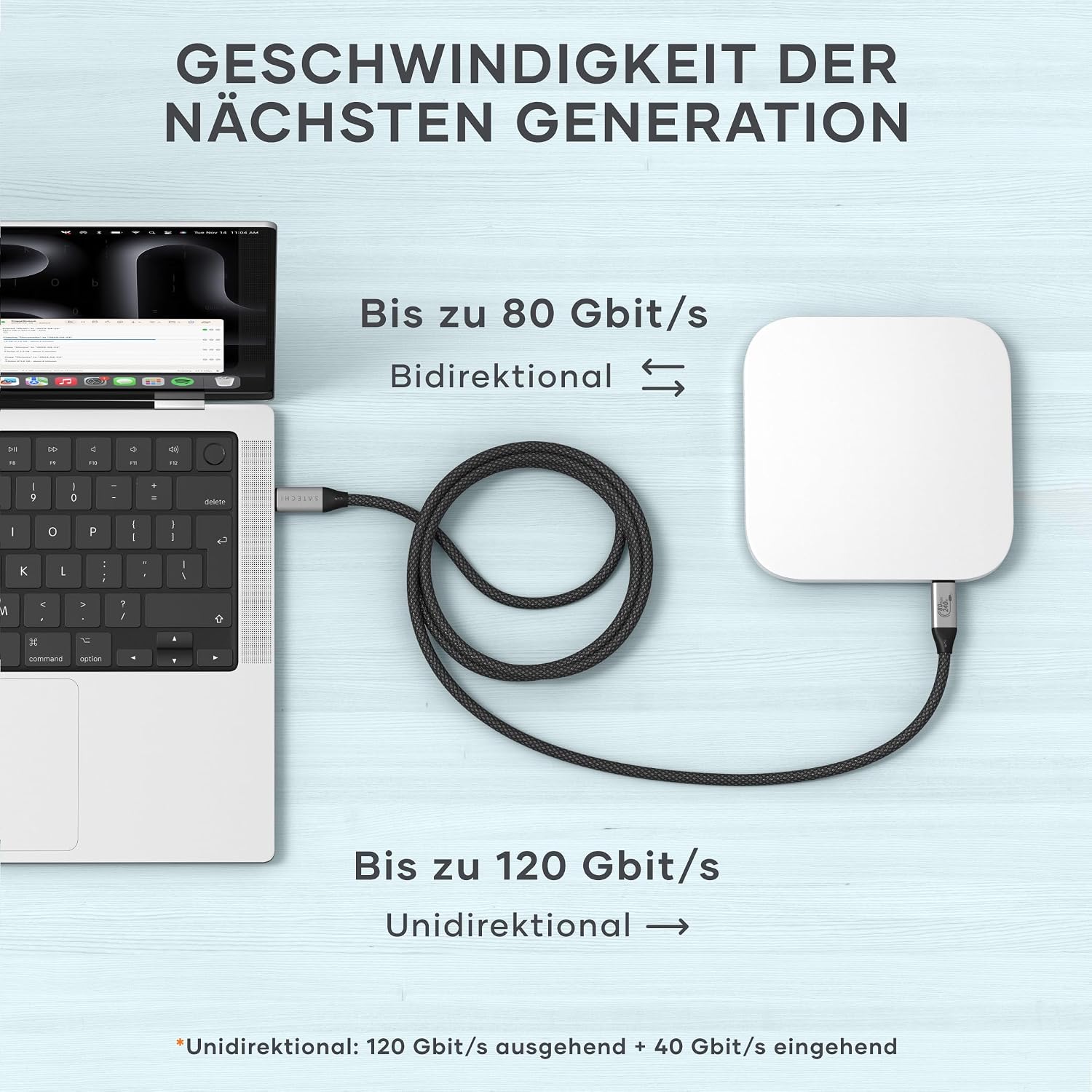 Detalle de SATECHI USB4 V2 Pro Schnellladekabel USB-C auf USB-C (PD 240W, 120 Gbps) – 1,2 m für Thunderbolt 5/4/3, MacBook & Windows