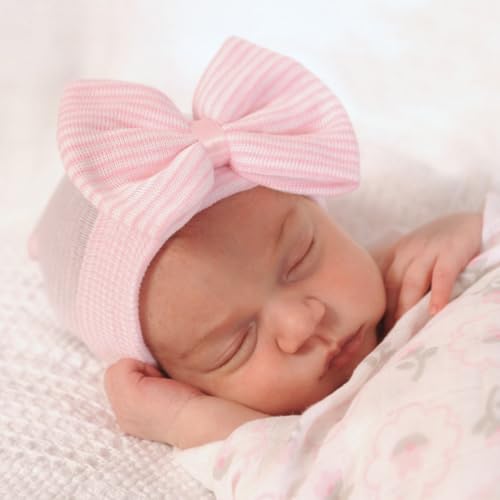 Detalle de Malaxlx 3 Pack Newborn Hat with Bow – Soft Cotton Baby Beanie (0–3 Months)