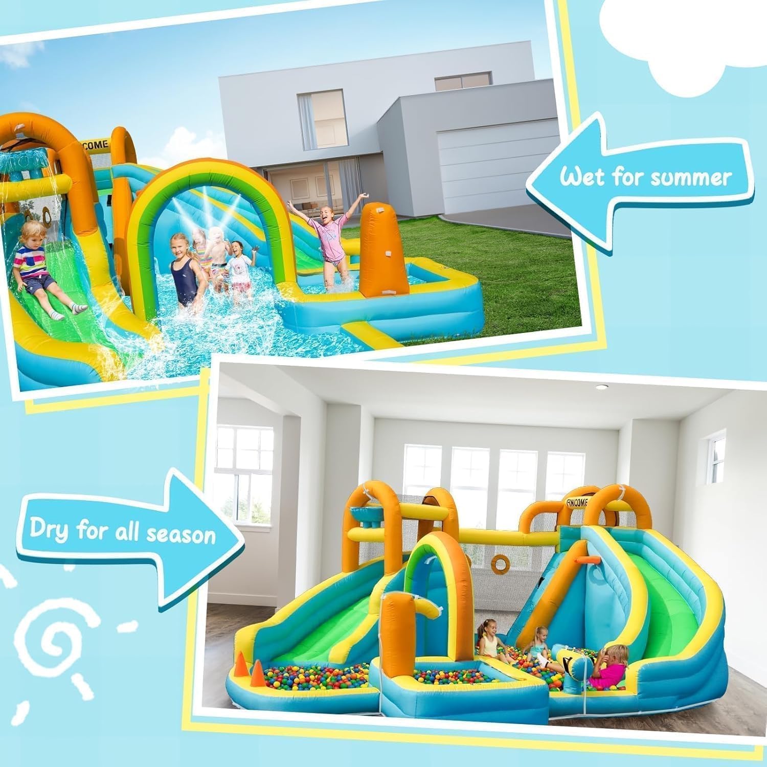 Thumbnail 5 de FINCOME Inflatable Water Slide: Dual-Slide Bounce House for Backyard Fun