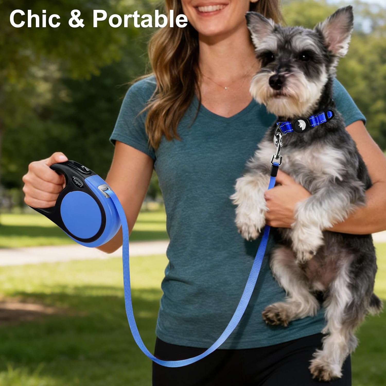 Detalle 2 de Taglory Retractable Dog Lead 5 m (Extendable, No-Tangle) for Small & Medium Dogs up to 20 kg, Blue