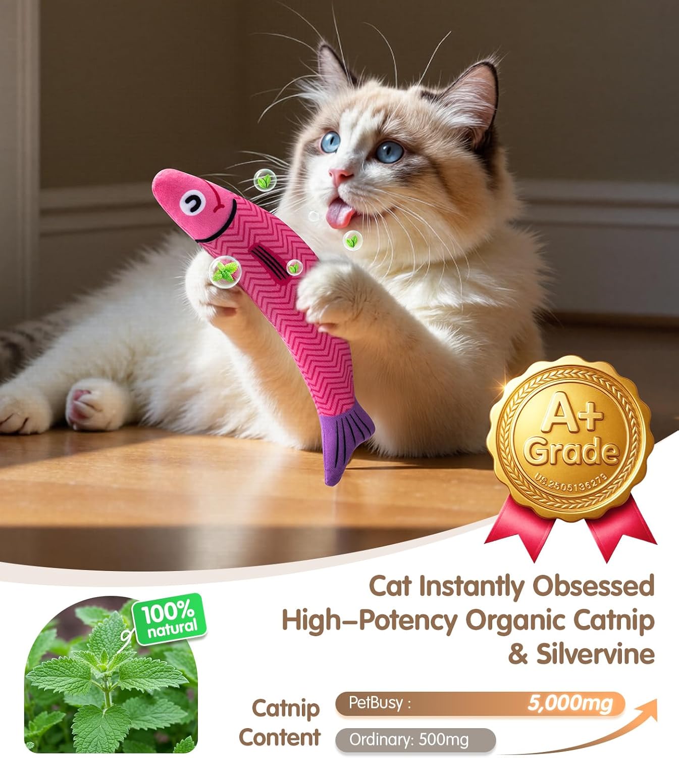 Thumbnail 2 de PetBusy Cat Kicker Toy with Catnip, Silvervine, Crinkle and Rattle