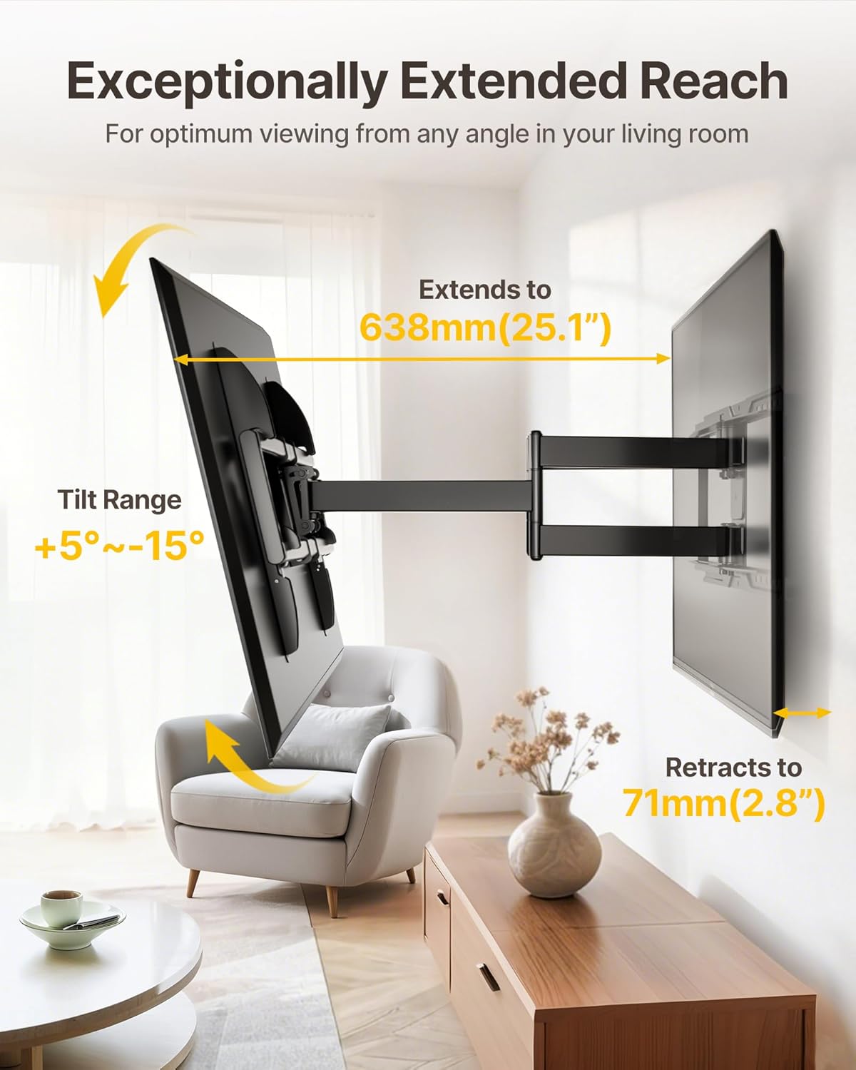 Thumbnail 4 de monTEK Full Motion TV Wall Bracket for 37-90 Inch TVs (up to 75kg) with 638mm Extension