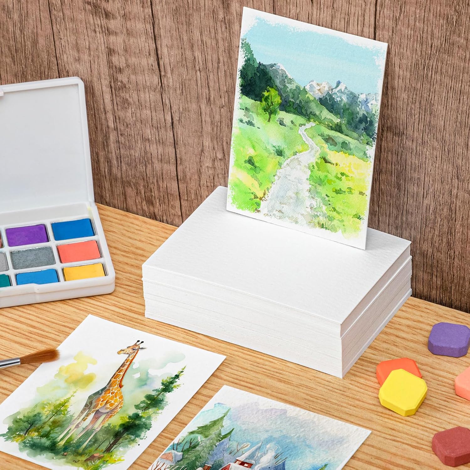 Detalle de 80 Sheets Watercolor Paper Bulk (2.5 x 3.5 in, 110 lb / 230 gsm, Cold Press) for Kids, Students, and Artists