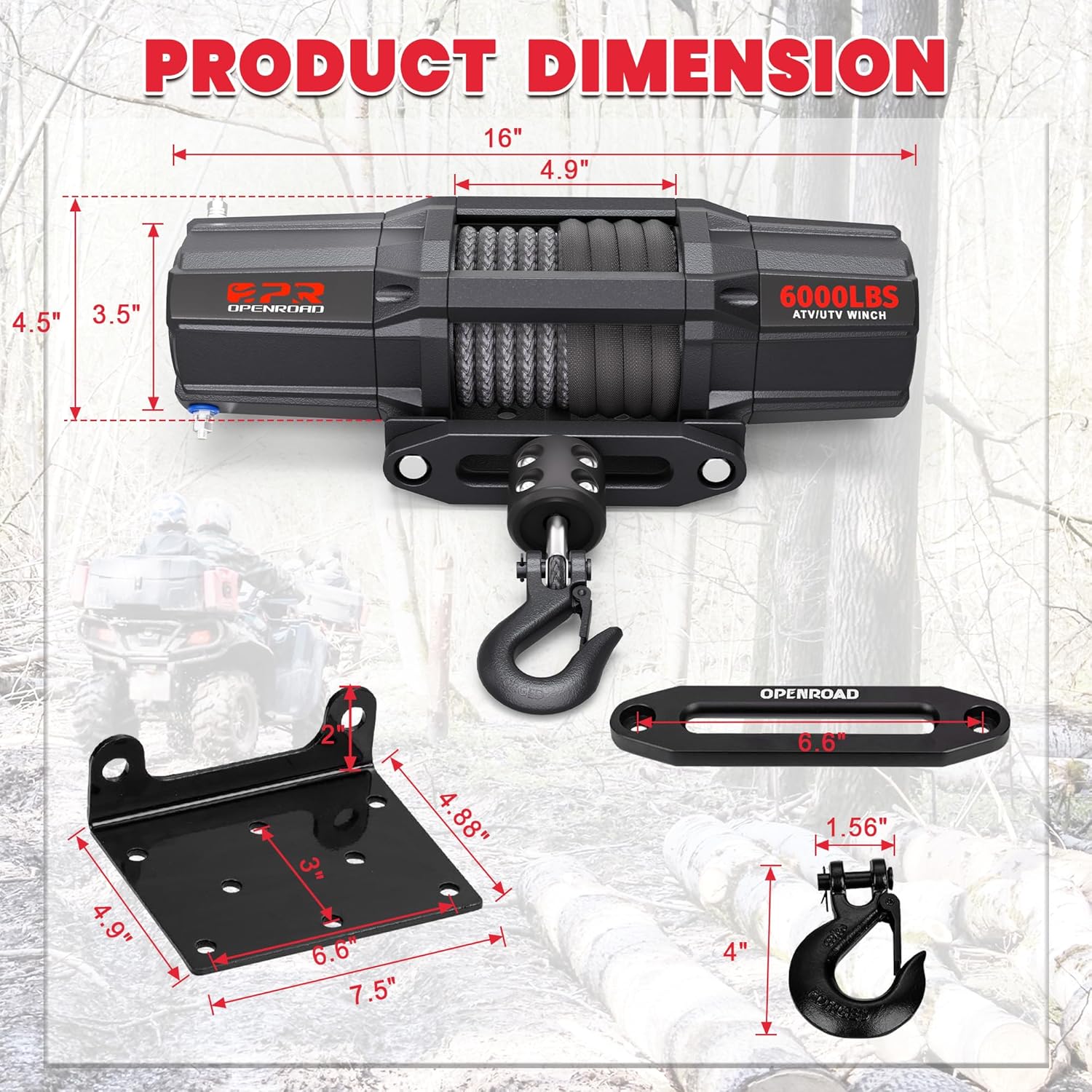 Detalle 2 de OPENROAD 6000 lbs UTV Winch 6000lb