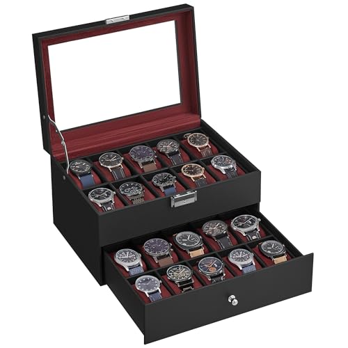 Detalle de SONGMICS BRIDIE JWB020R01 porta orologi a 2 livelli, 20 posti e coperchio in vetro
