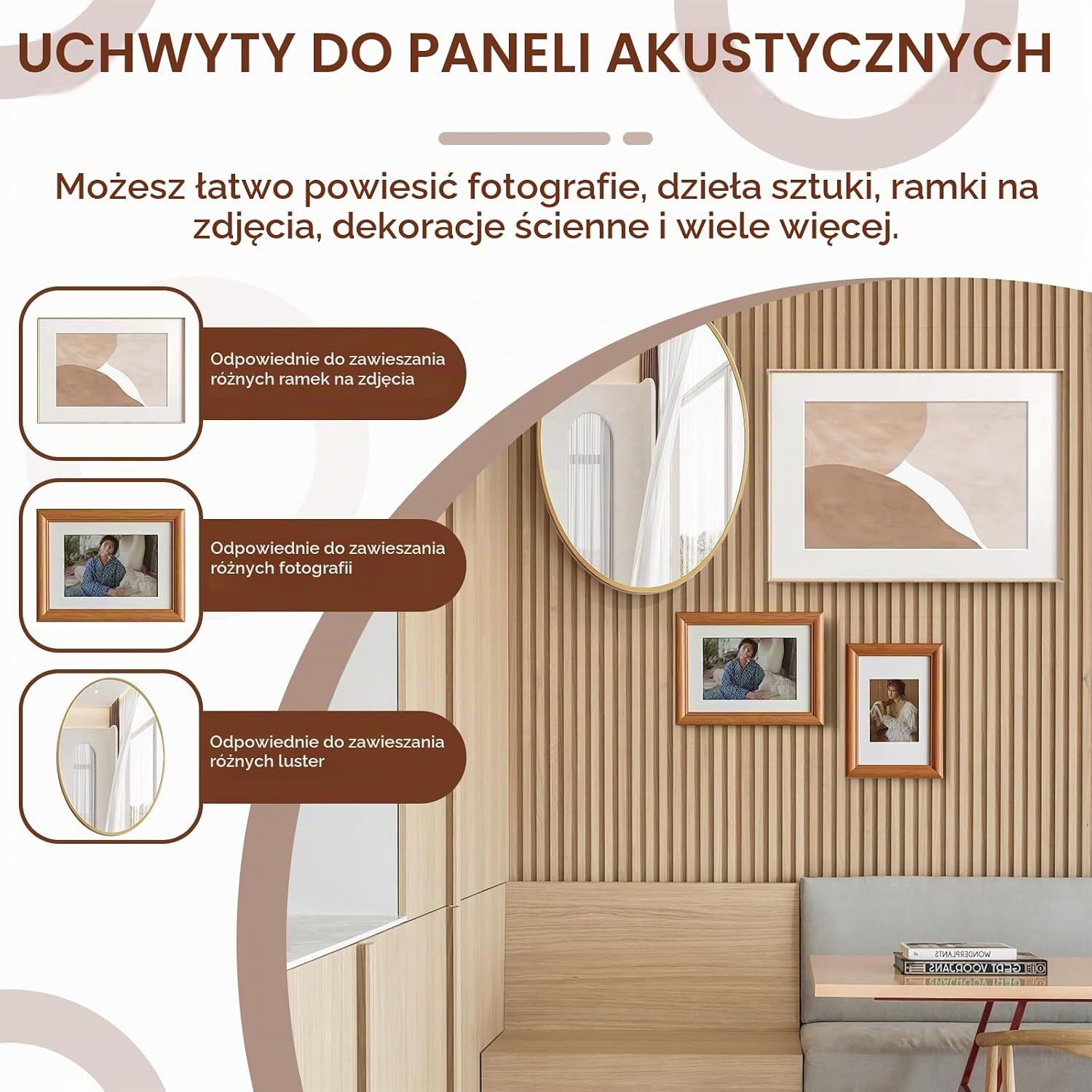 Detalle 1 de INQUIRLLY ST-08486 – 3 regulowane haki do paneli akustycznych bez wiercenia