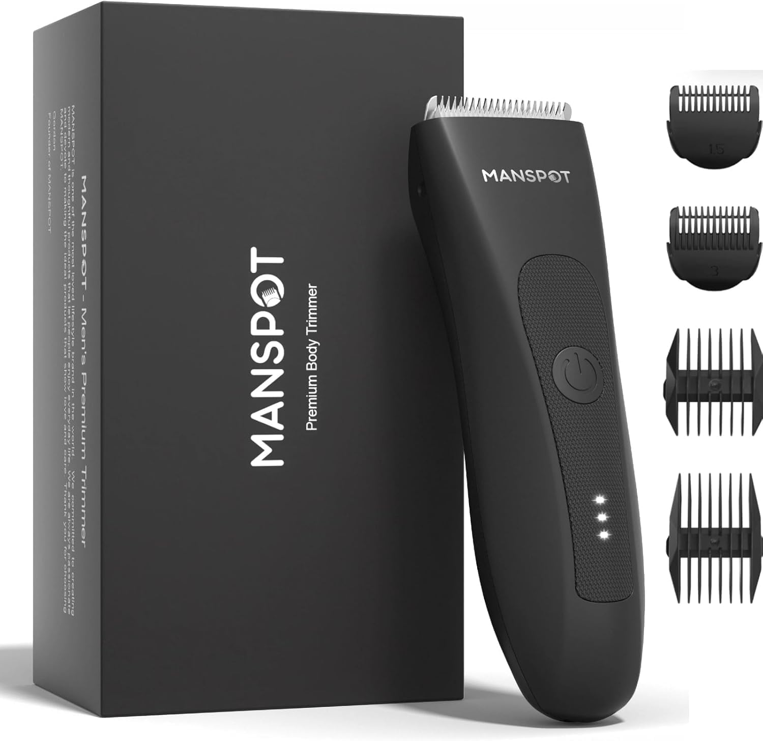 Detalle de MANSPOT Body Hair Trimmer for Men – Hypoallergenic Ceramic Blade, IPX7 Wet/Dry Groomer with 4 Guide Combs