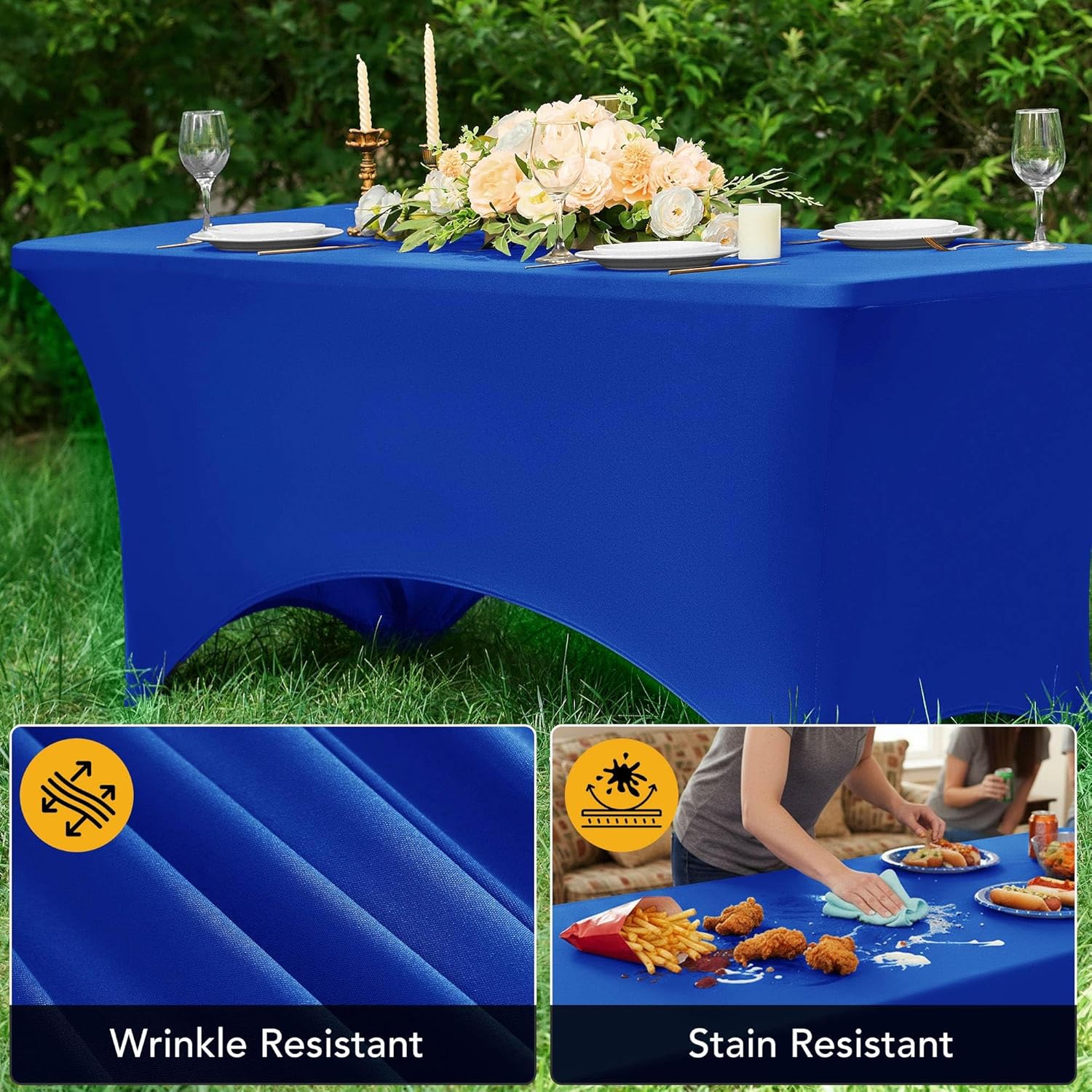 Thumbnail 3 de Dailyset 6-Pack Premium Royal Blue Spandex Tablecloths for 8ft Rectangular Tables