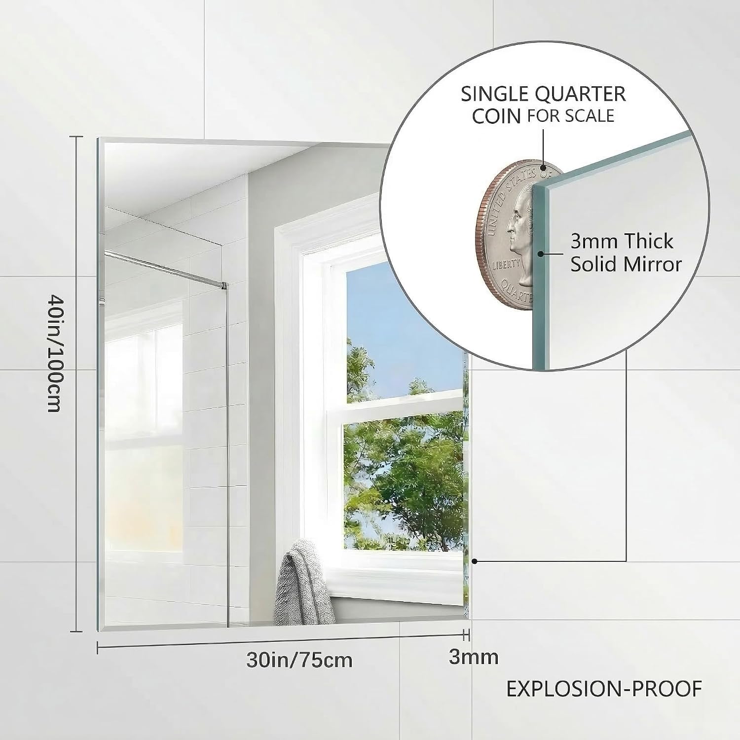Detalle 1 de BONEWEI 30 x 40-Inch Frameless Wall Mirror with Bevelled Edge
