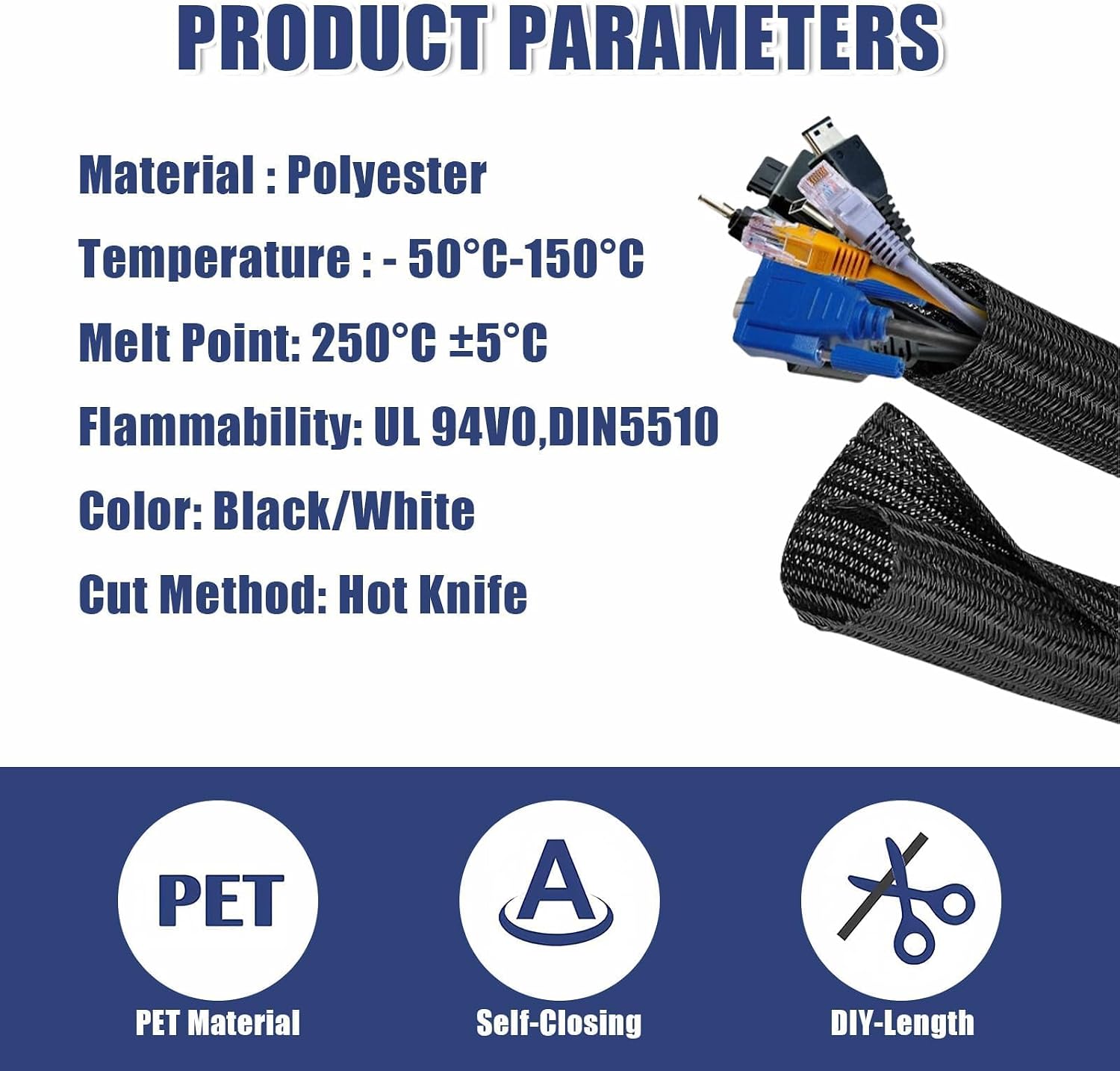Thumbnail 6 de Flintronic 10ft x 1 inch Cord Protector cable loom sleeve for tidy, chew-resistant cord management