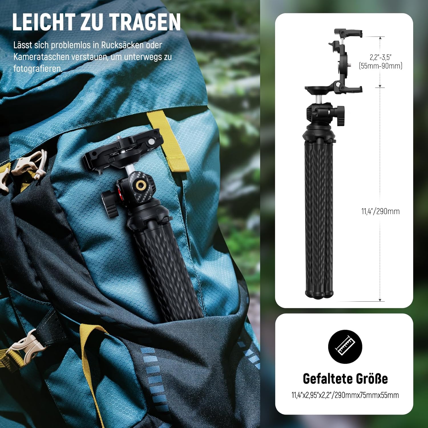 Thumbnail 5 de NEEWER Flexibles Handy Stativ (Mini-Tischstativ) mit verstecktem Telefonhalter und Action‑Kamera-Adapter – TP34
