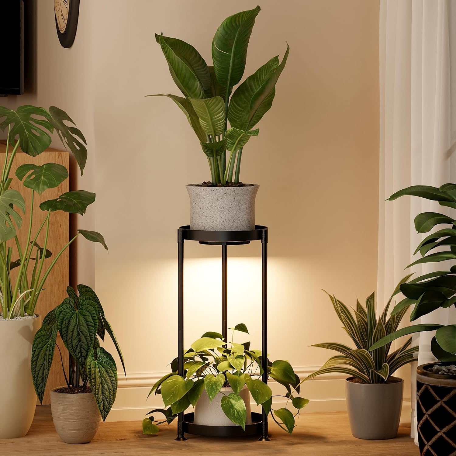 Detalle de Bamworld Portapiante da Interno a 2 Livelli in Metallo con Luci di Coltivazione