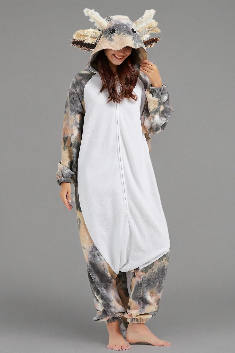 Thumbnail 6 de DELEY Unisex Axolotl Onesie Costume with Plush Fabric, Hood and Pockets