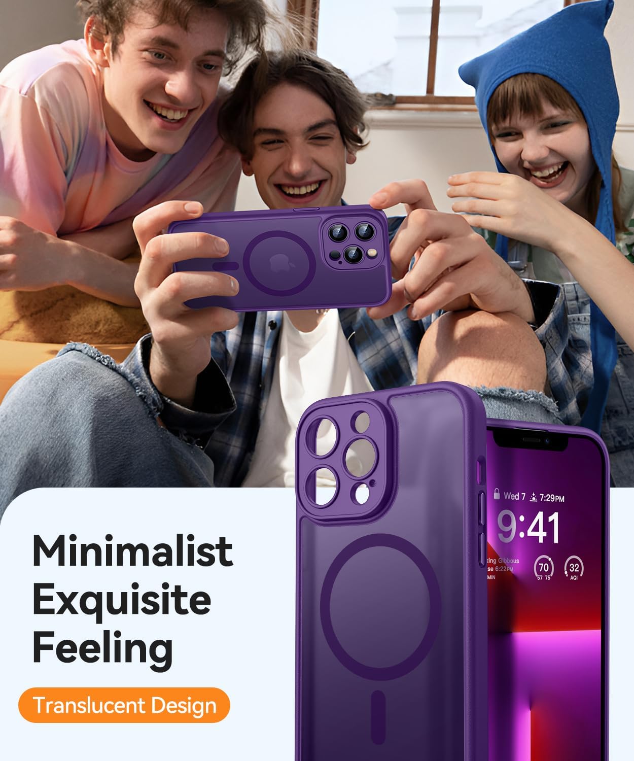Thumbnail 6 de CANSHN Cover Magnetica per iPhone 13 Pro Max (6,7 Pollici) – Protezione completa della fotocamera, design traslucido opaco Viola Profondo