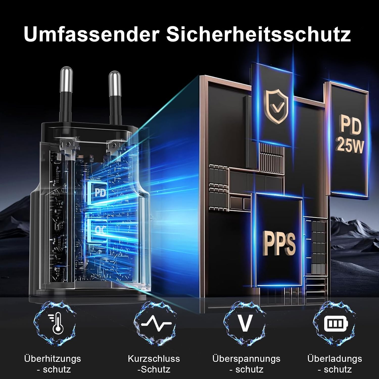 Detalle 2 de 25W USB-C Schnellladegerät mit Kabel für Samsung Galaxy – kompakt, sicher, vielseitig