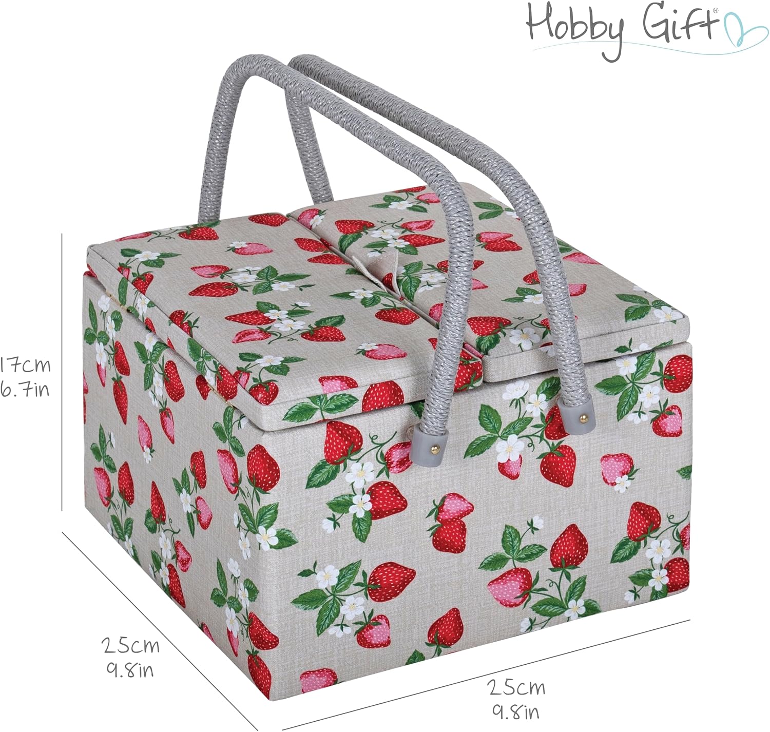 Detalle de Hobby Gift duże pudełko na przybory do szycia, tacka i wzór truskawek