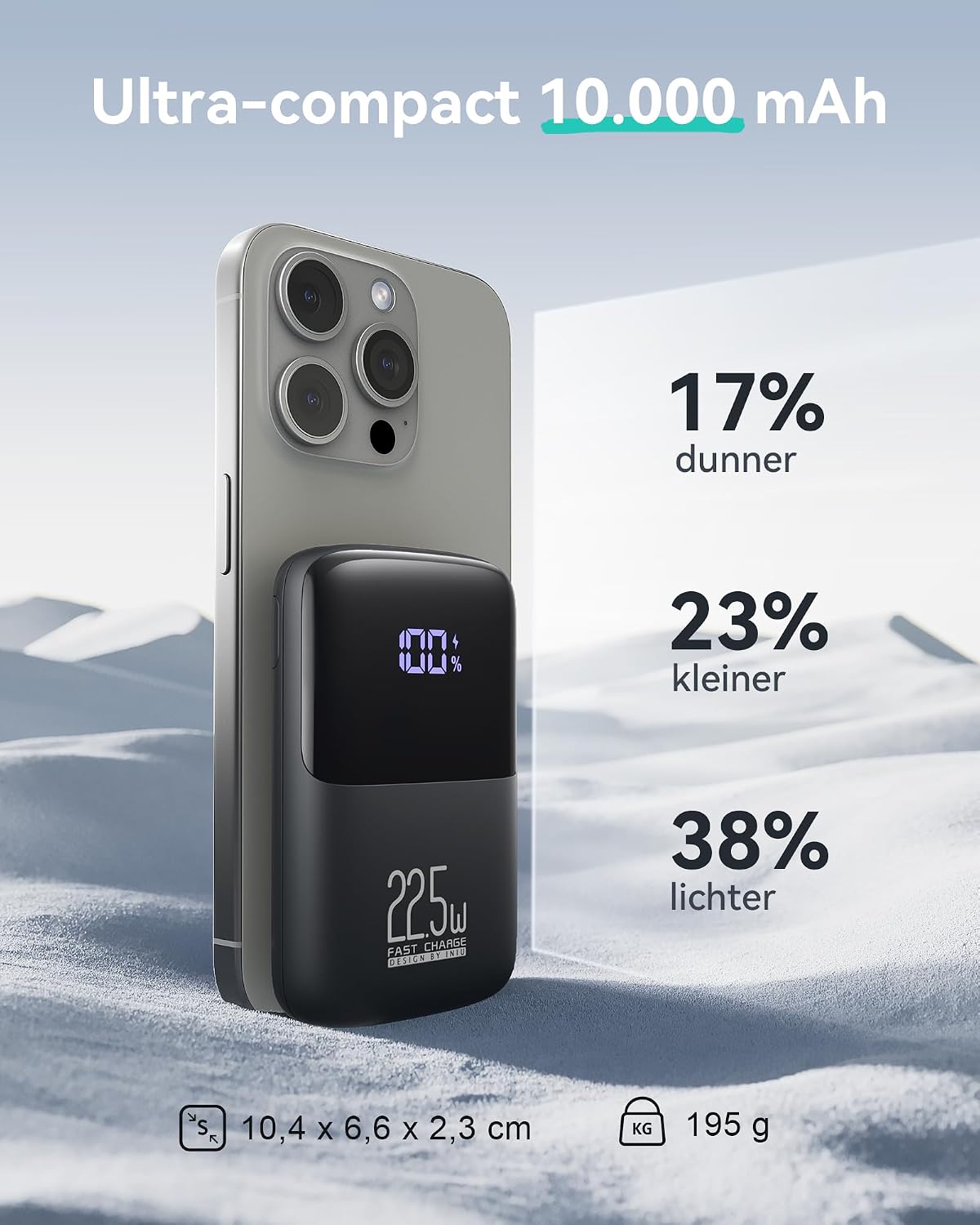 Detalle 2 de INIU Mini Power Bank 10.000 mAh, 22,5 W, USB-C en digitale display