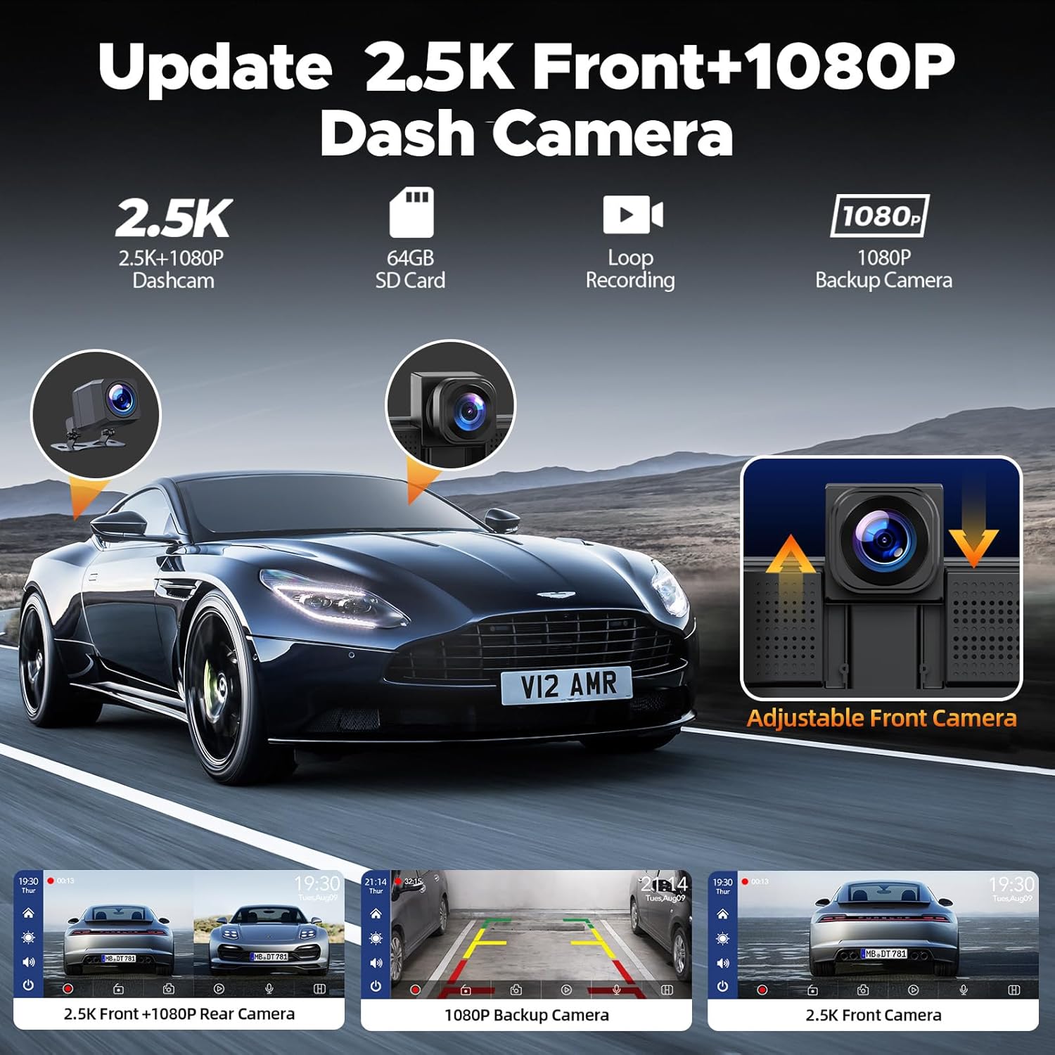 Thumbnail 2 de Volam 9" Wireless Carplay Screen with Dual Dash Cam and Backup Cam