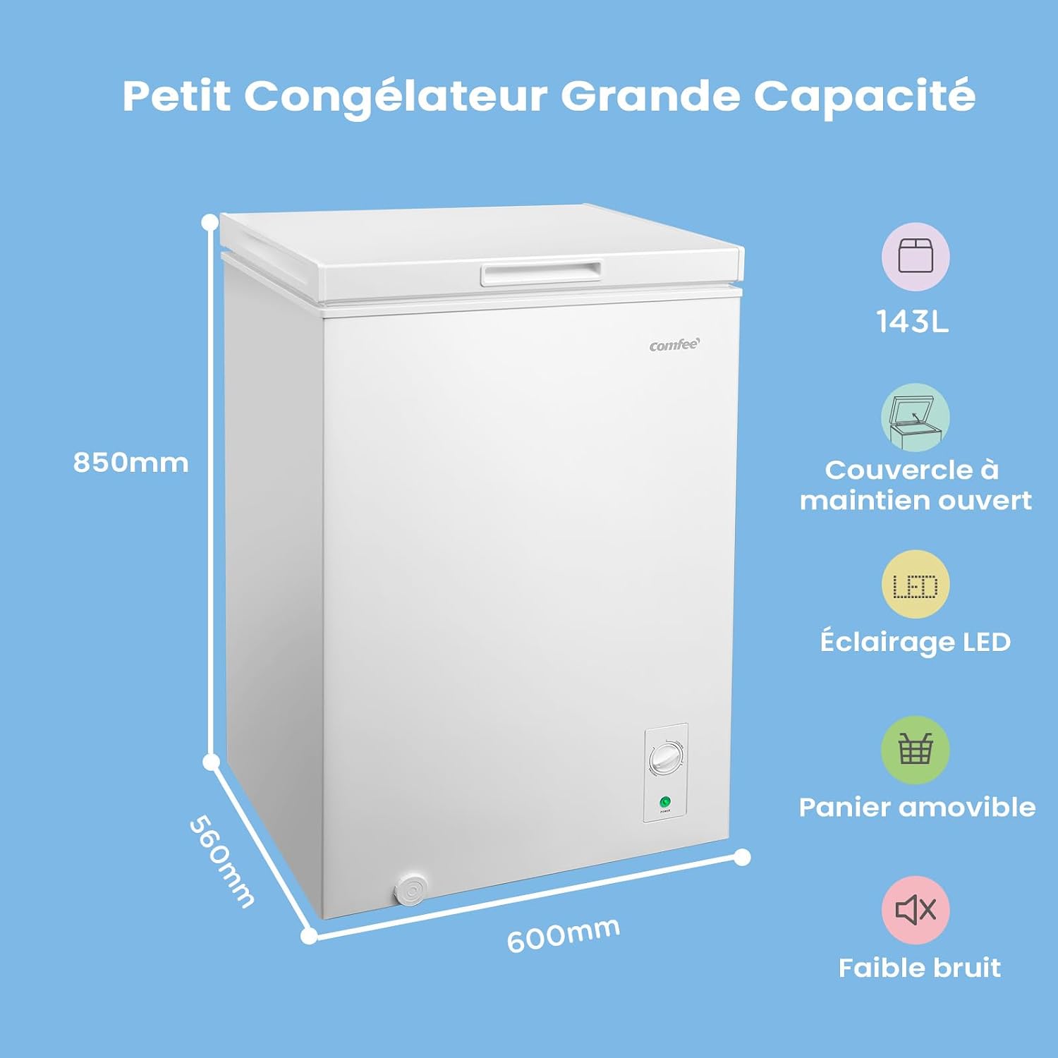 Detalle de COMFEE' RCC146WH2EU(E) Congélateur coffre autonome 143 L, blanc