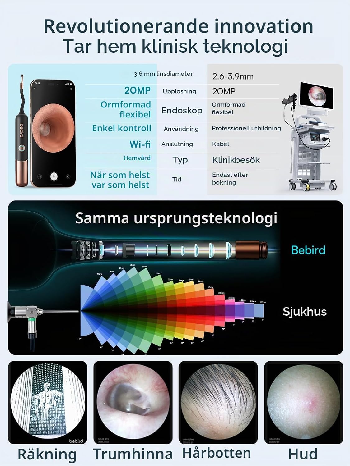 Thumbnail 6 de BEBIRD EarSight Ultra öronrengörare med 2K-kamera, flexibel kabel och 5G Wi-Fi