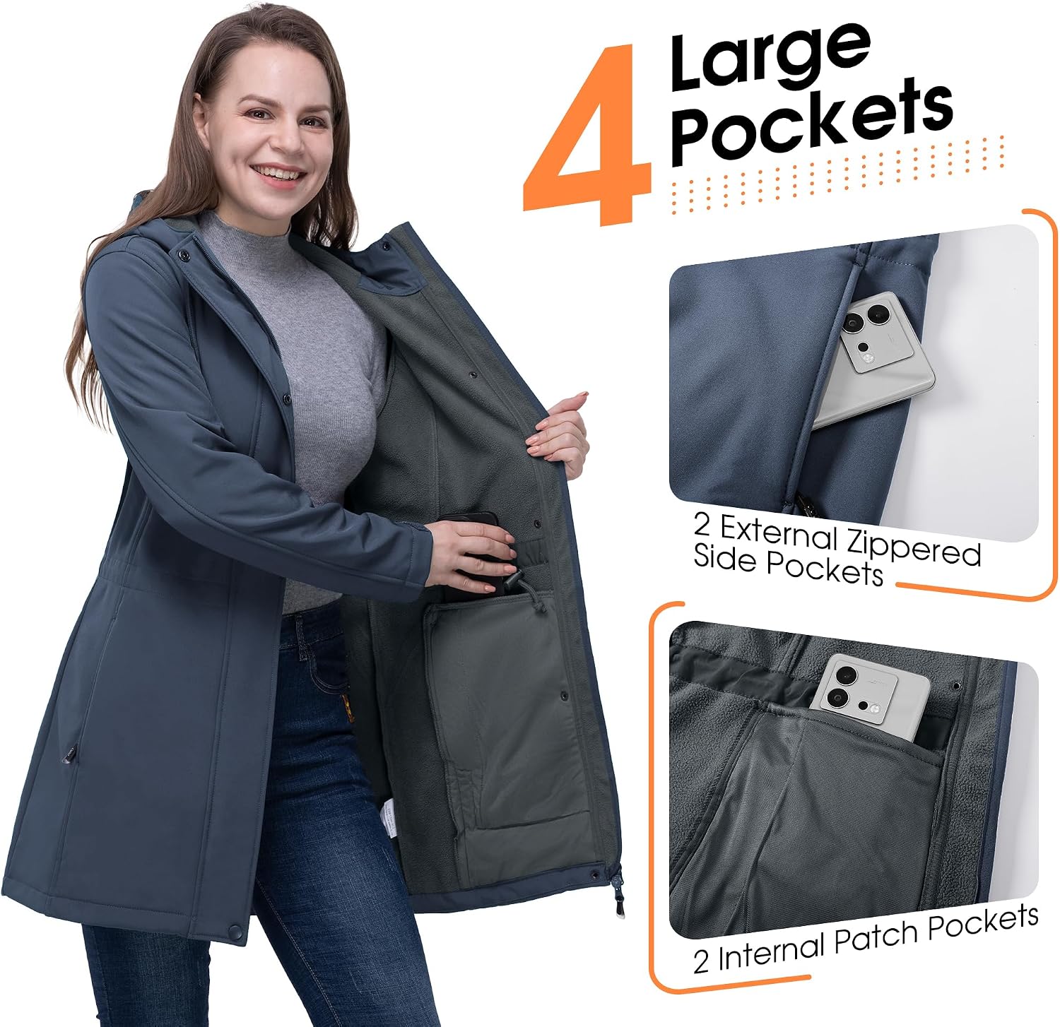 Detalle 1 de 33,000ft 3JL012A Women's Hooded Softshell Jacket, Fleece-Lined and Water-Resistant