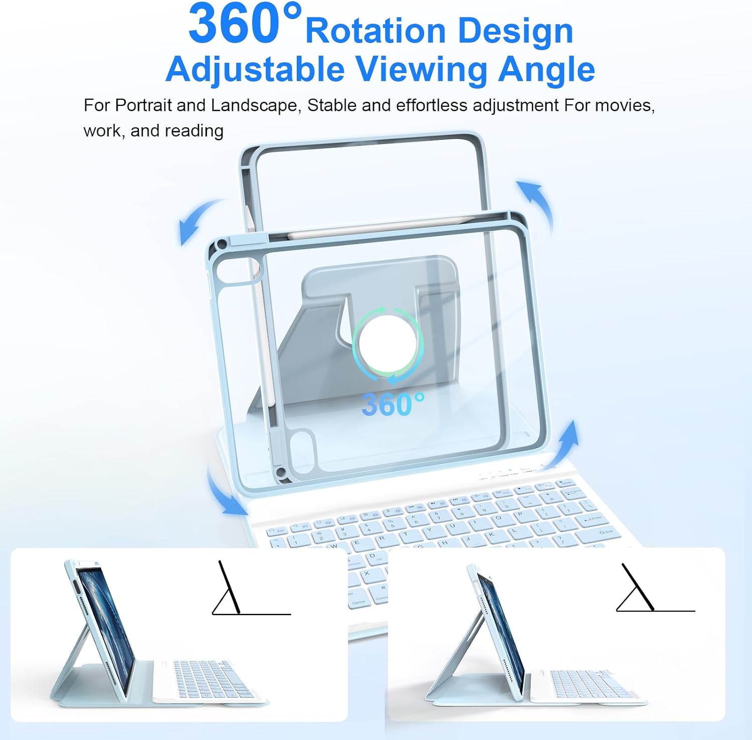 Detalle de 360 Rotating Keyboard Case for iPad A16 11th Gen / 10th Gen 10.9-inch with Keyboard - Light Blue