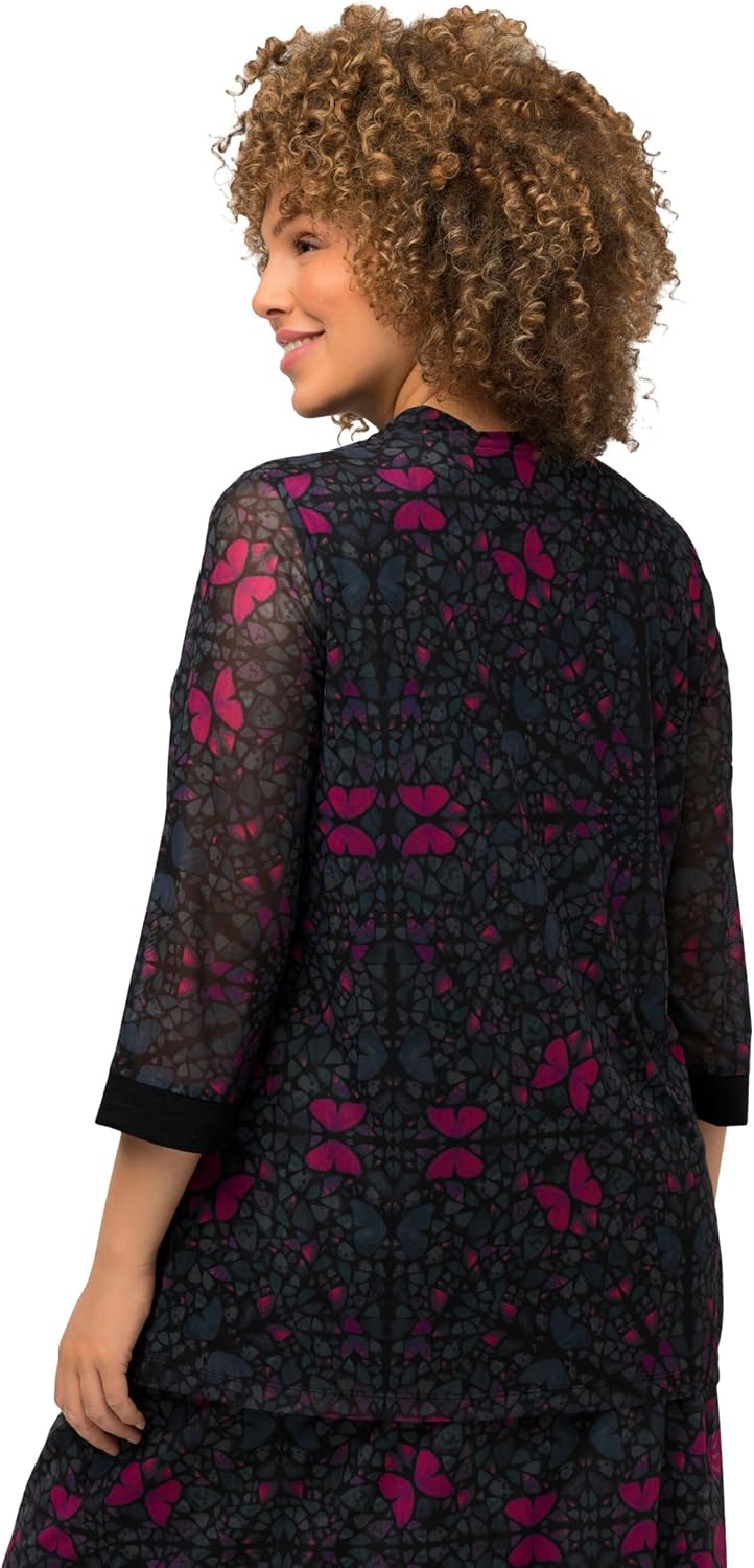 Detalle de Ulla Popken Femme Grandes Tailles T-Shirt en Mesh à Col Montant et Manches 3/4, Ligne A 821280