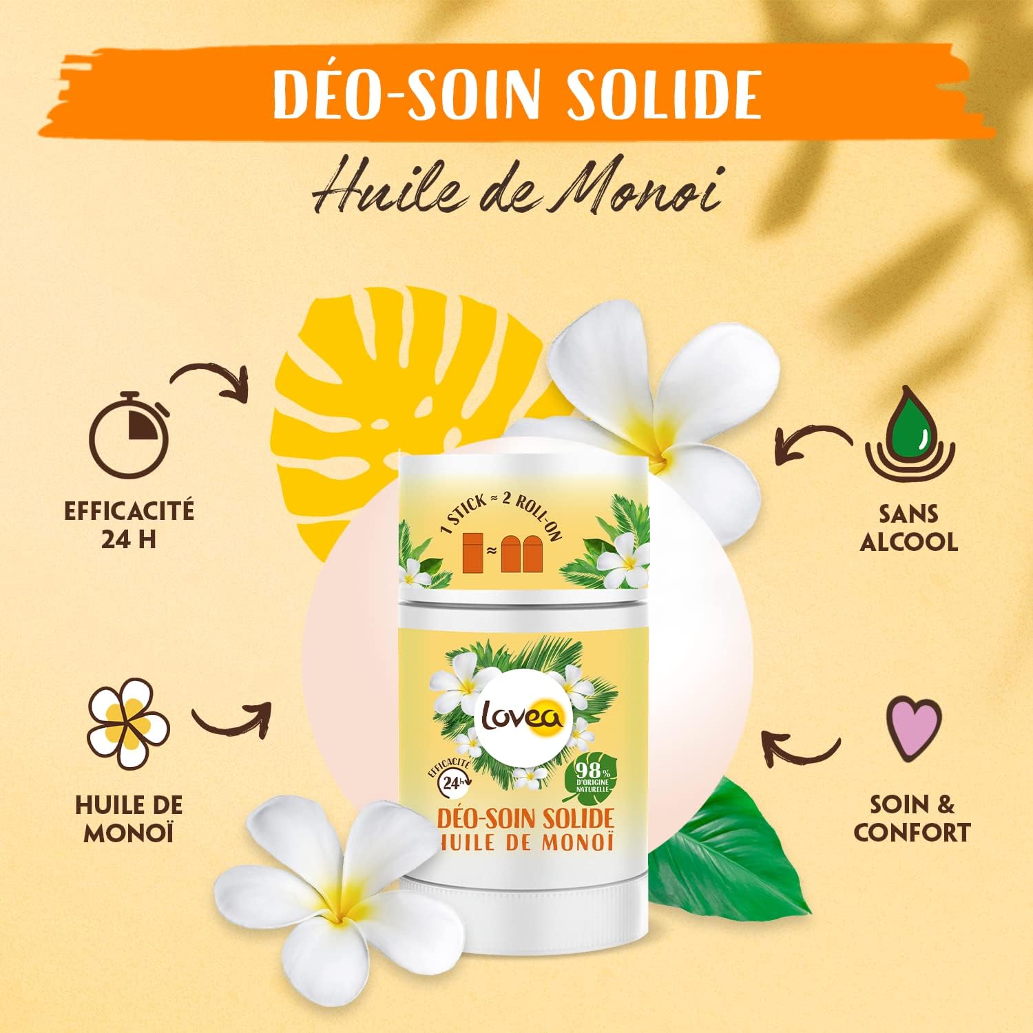 Thumbnail 5 de Lovea Déo-Soin Solide à l’huile de Monoï – 50 g, 98% d’origine naturelle, sans alcool, vegan, fabriqué en France