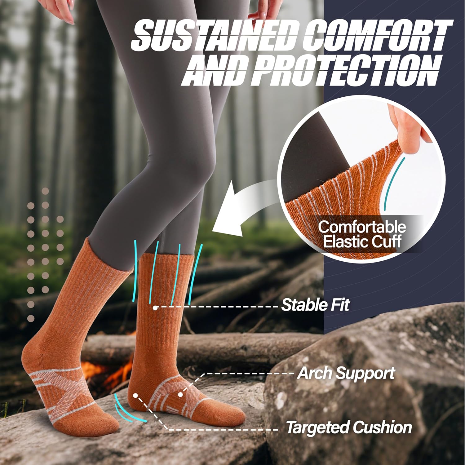 Detalle de ANTSANG Merino Wool Crew Socks for Hiking and Work Boots, 5 Pairs