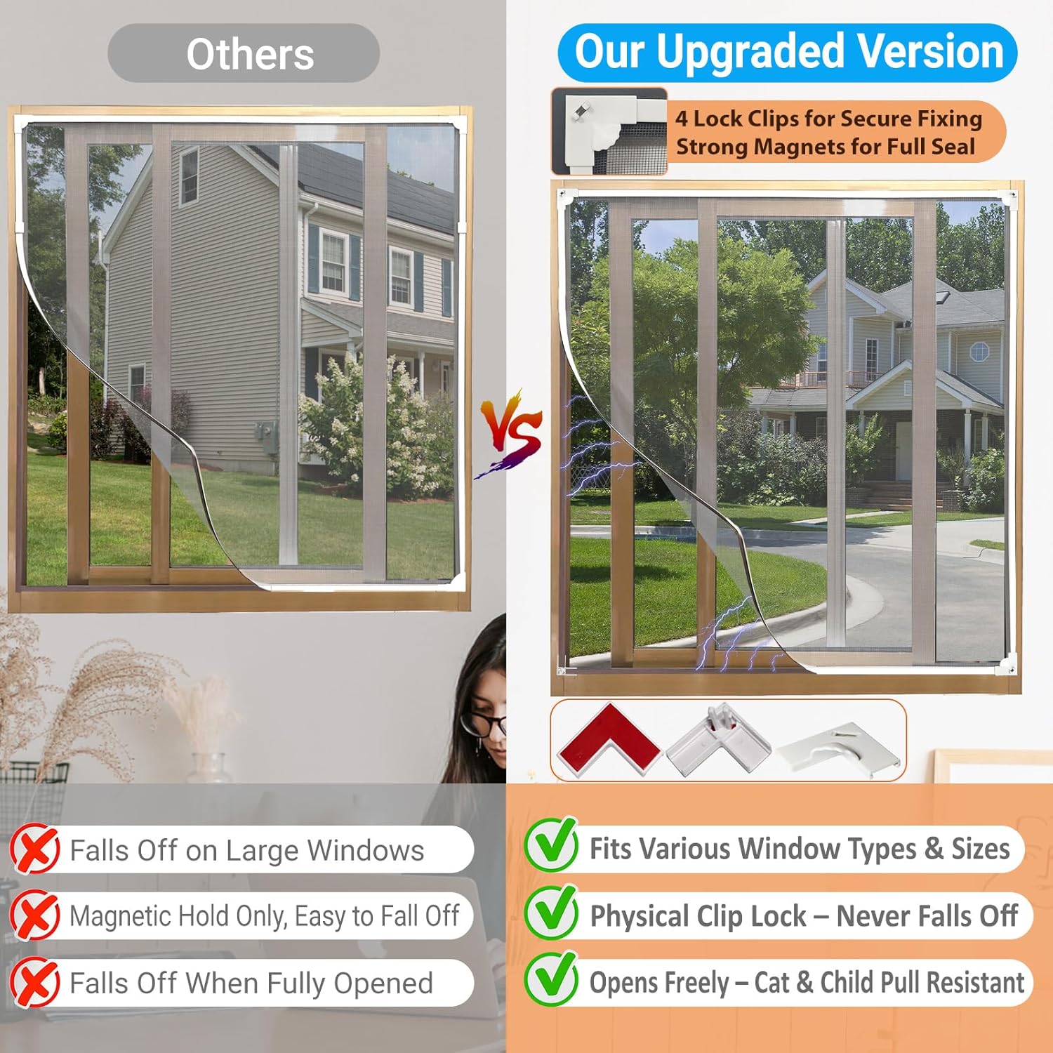 Detalle de AMLOOPH Magnetic Window Fly Screens — DIY, No-Drill Insect Mesh with Magnetic Closure (Up to 120x130cm)
