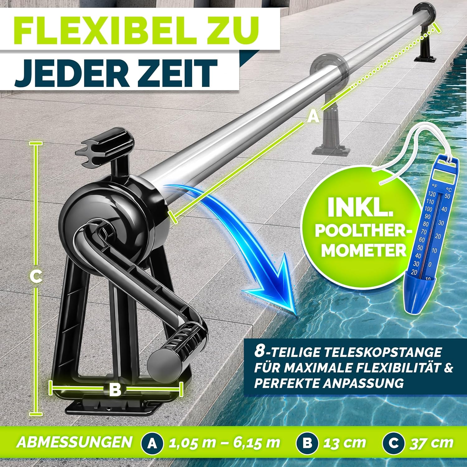 Detalle de tillvex PARST-004 zwembadoproller 1,05–6,15 m met thermometer