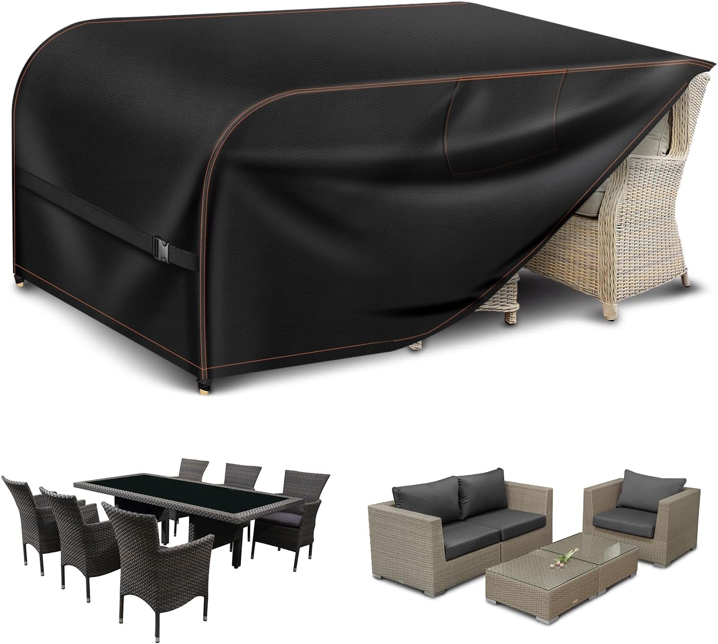 Thumbnail 5 de Garden Furniture Covers Waterproof with Air Vent 420D Square Rattan Cube (125x125x74CM) for Outdoor Table, Chairs & Sofa